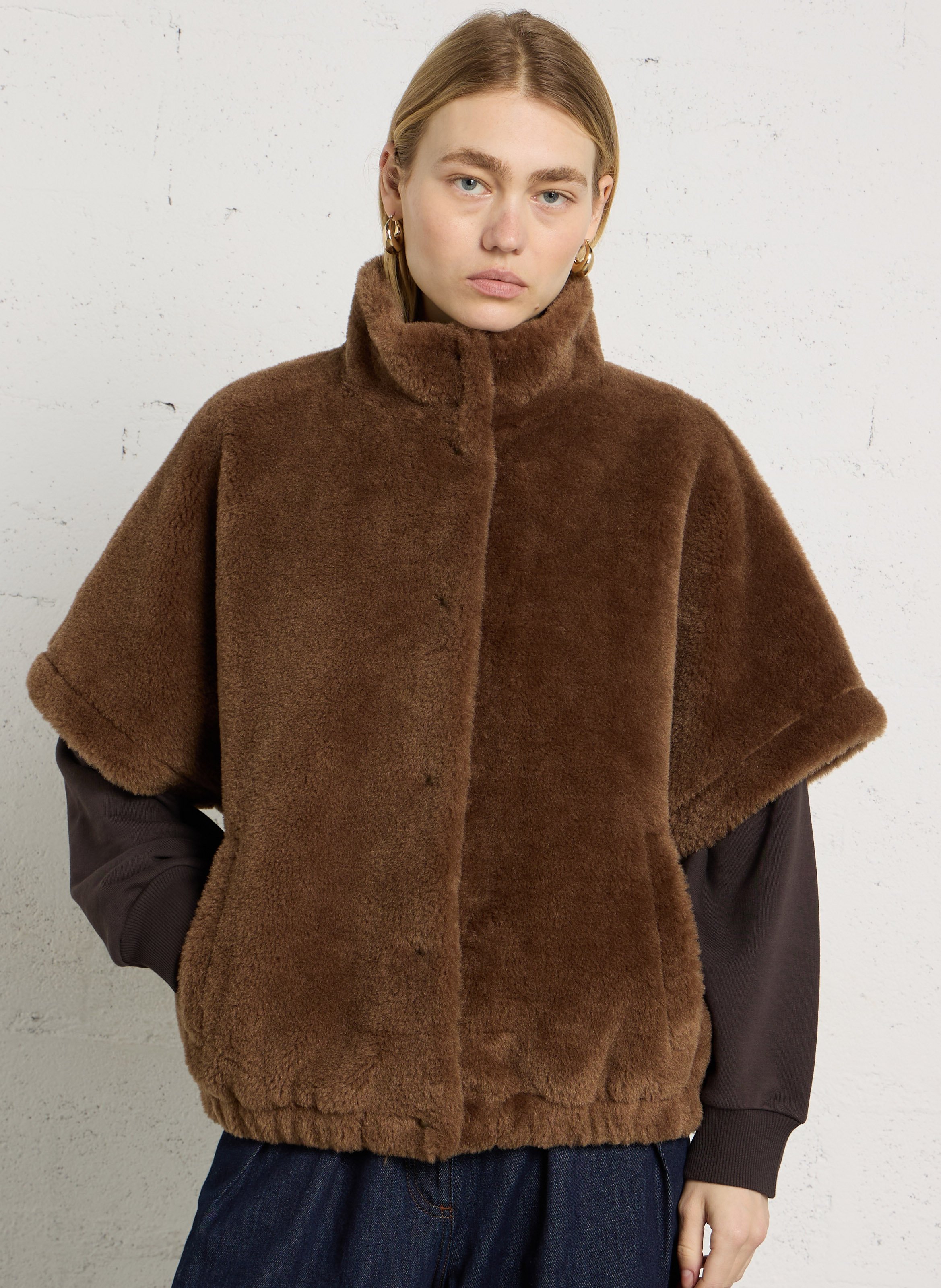 Short-sleeved faux fur-effect jacket MAISON 123 Beige
