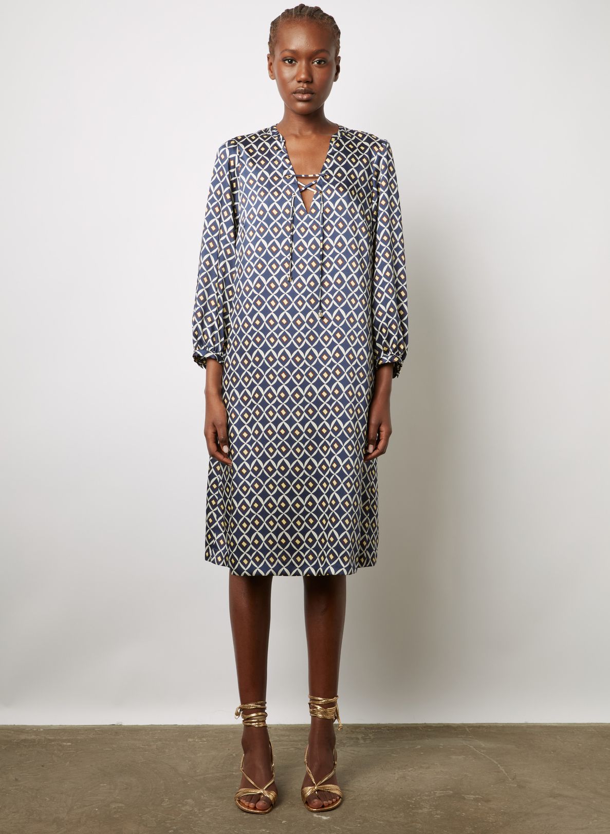 Printed Midi Dress With Tunisian Collar Encre Gerard Darel Women