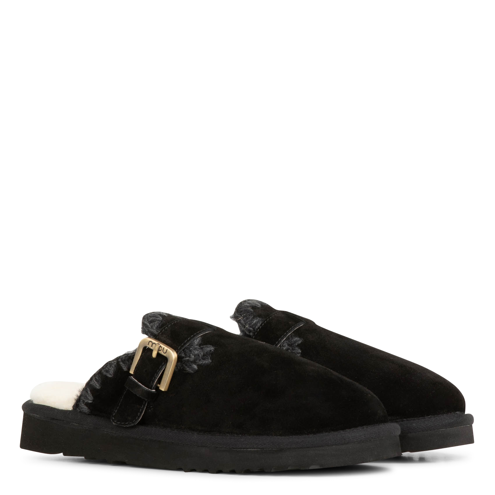 Chaussons avec boucle en métal en cuir  MOU Noir