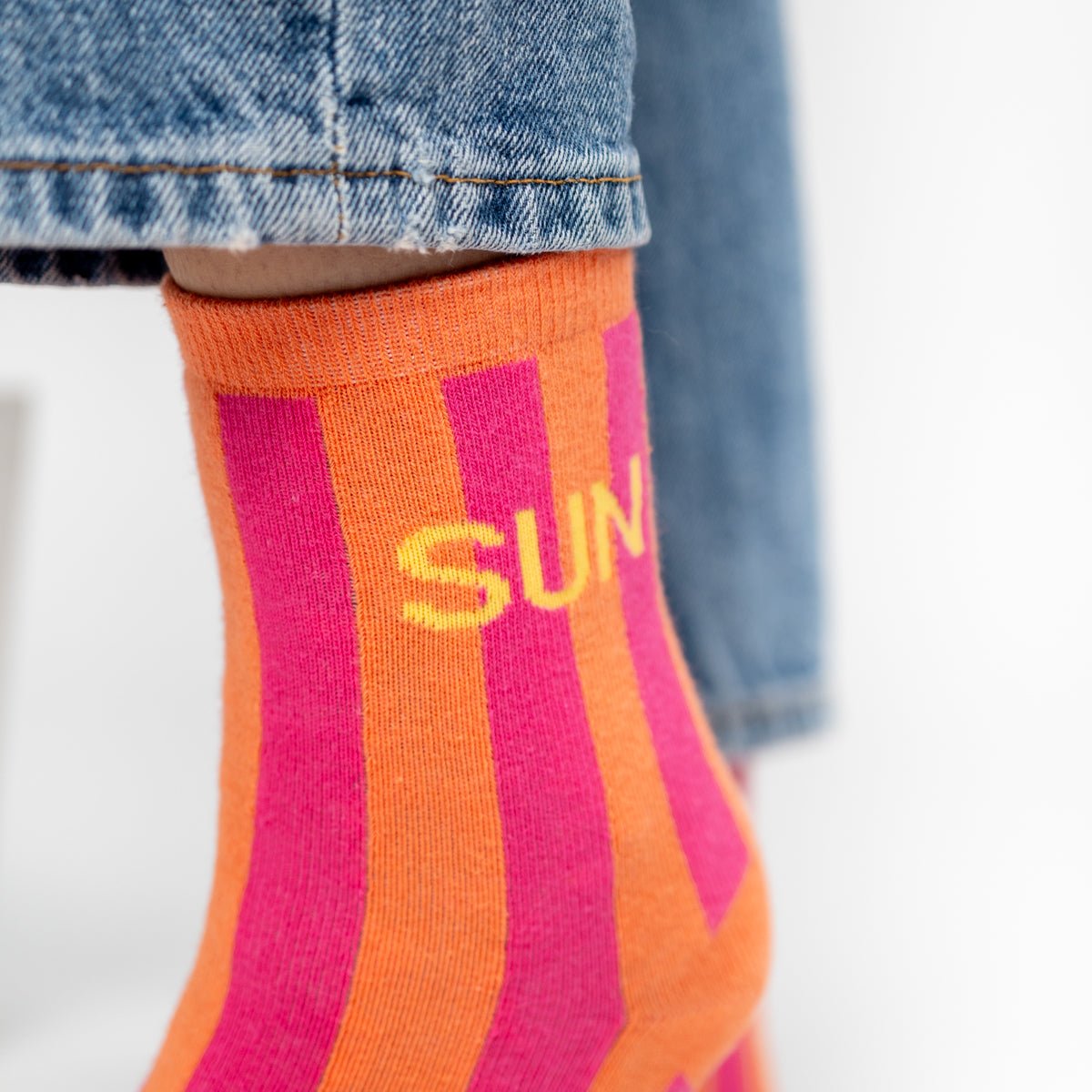 Striped combed cotton socks Orange