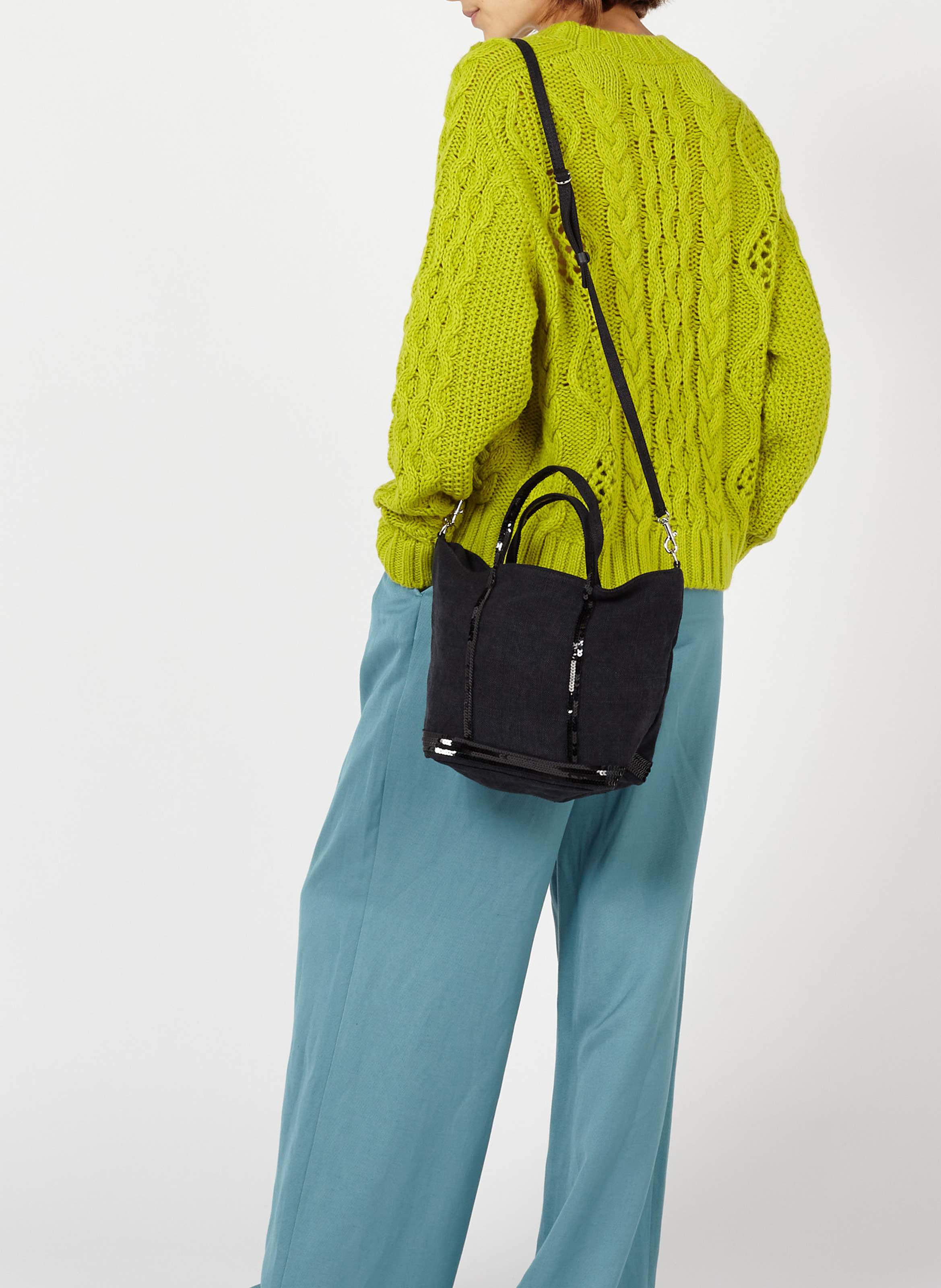 Kleiner Leinen-Shopper mit Pailletten VANESSA BRUNO Schwarz