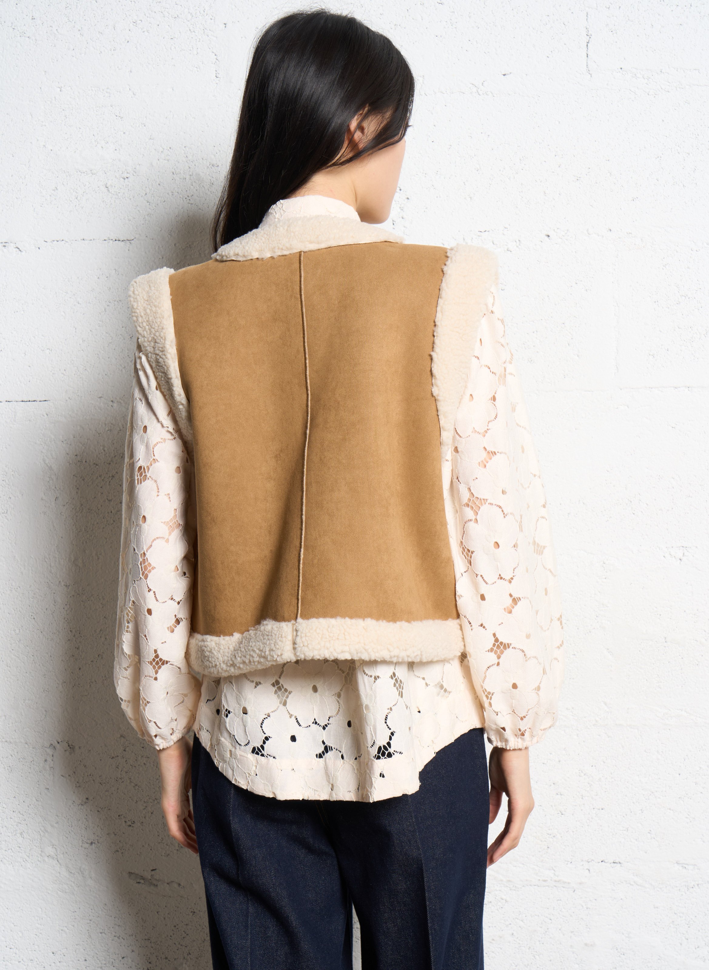Veste droite en fibres recyclées mélangées SUNCOO Beige