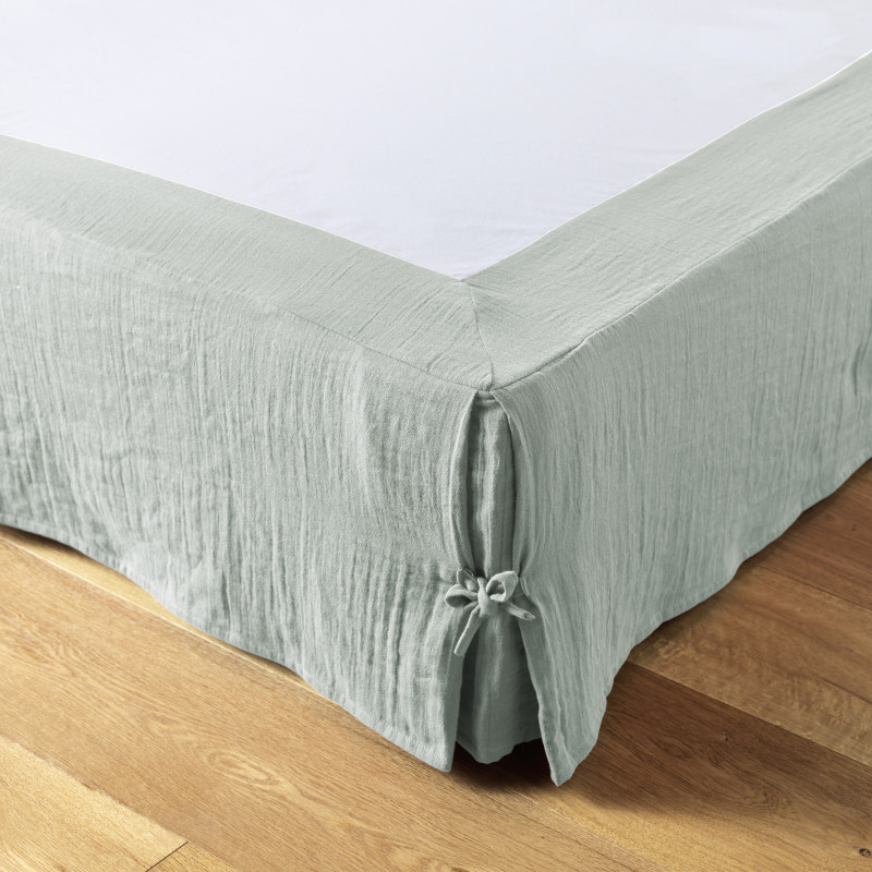 "Gaïa" cotton gauze bed skirt for all sizes  Eucalyptus 90 x 190 cm