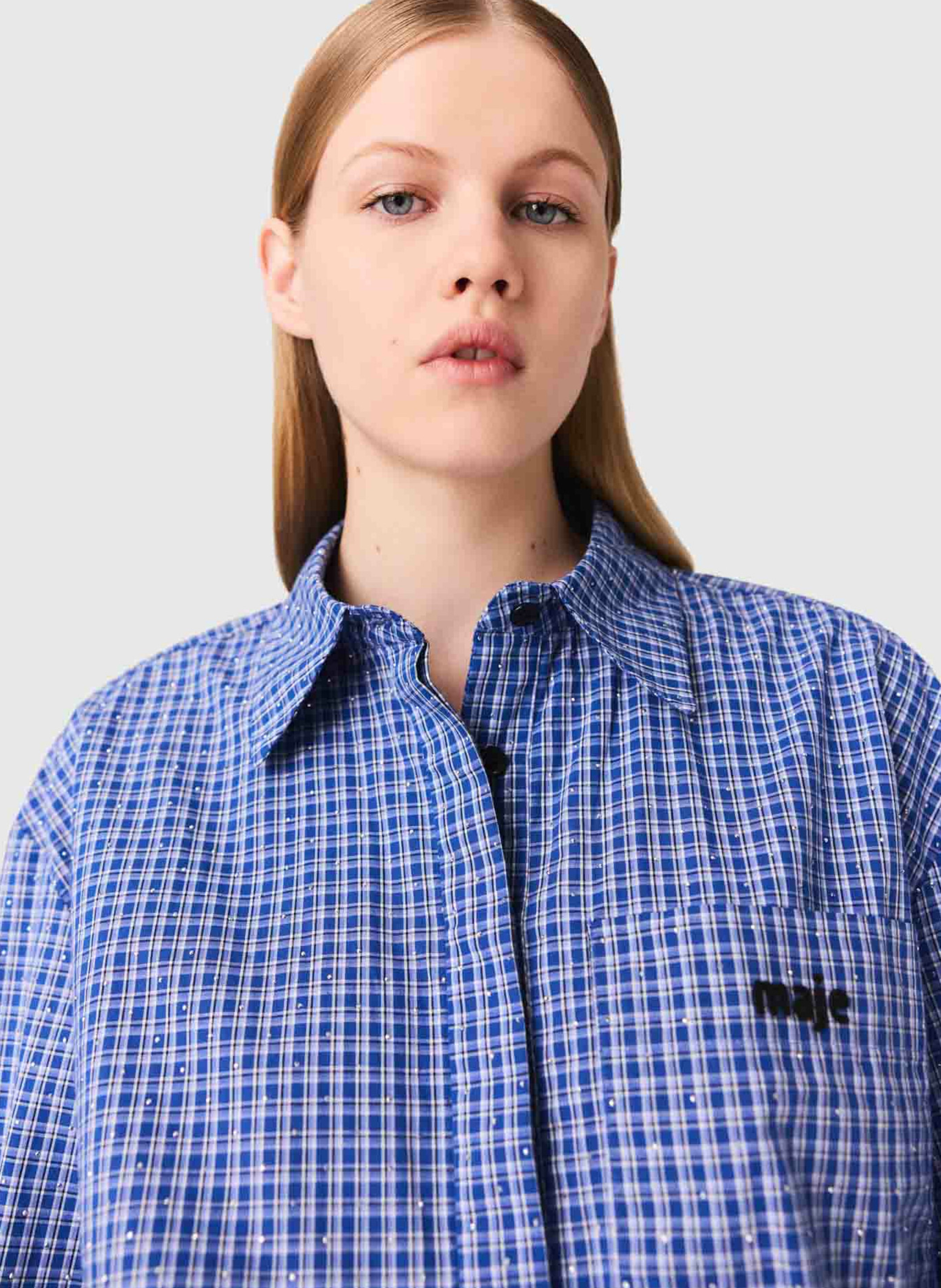 Robe courte col classique en coton  MAJE Bleu