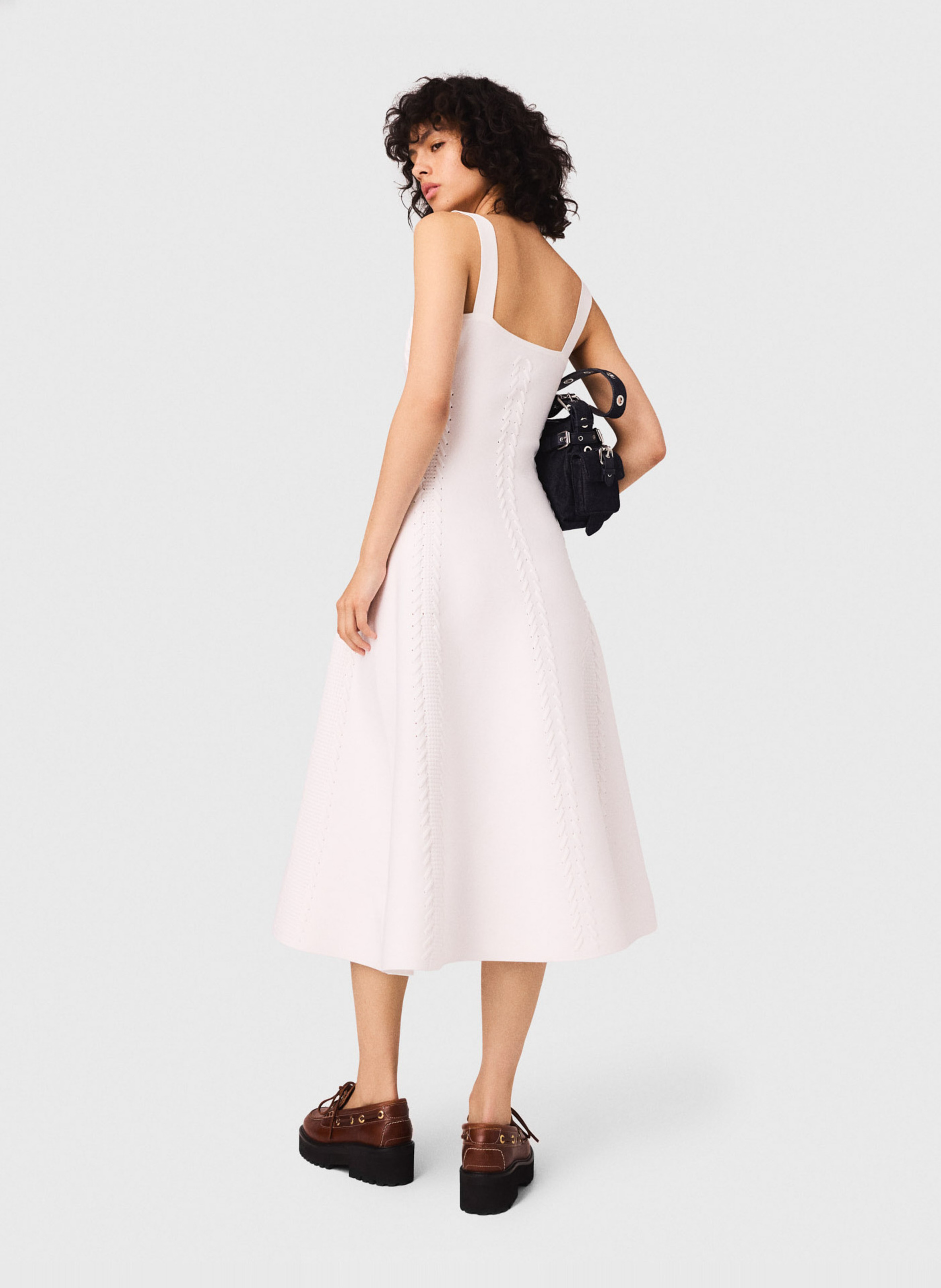 Midi skater dress with straps MAJE White