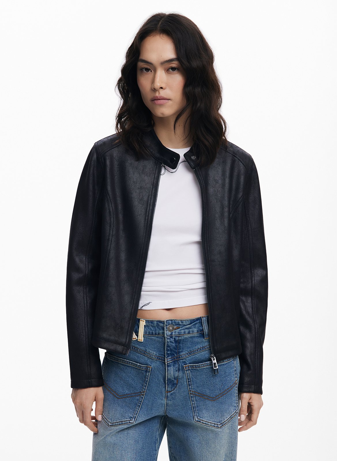 Veste col rond effet cuir DESIGUAL Noir