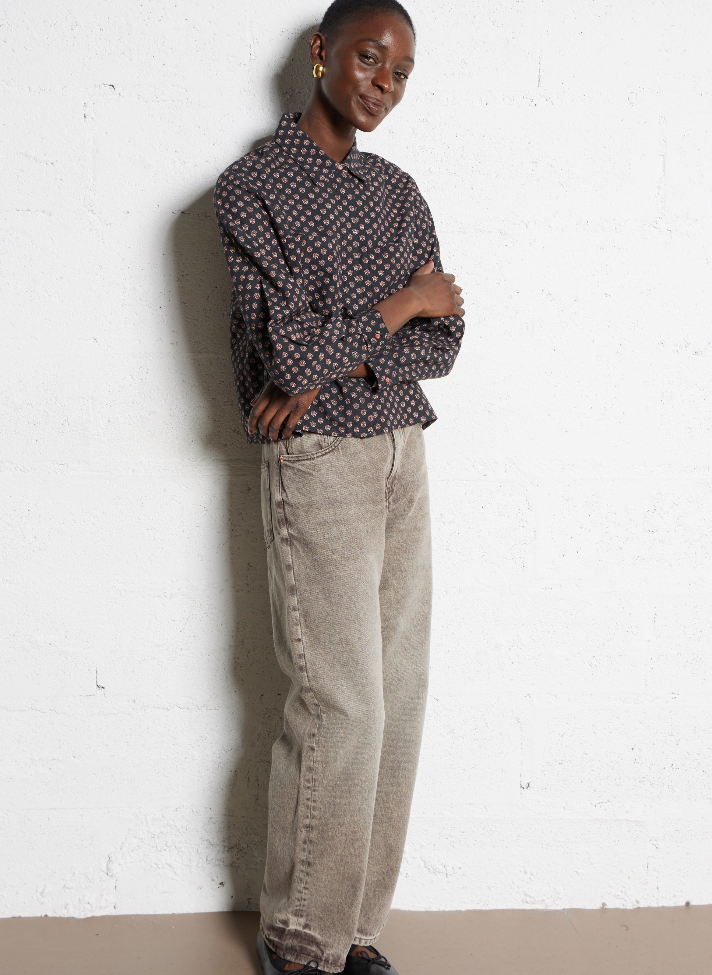 Chemise oversize courte DES PETITS HAUTS Noir