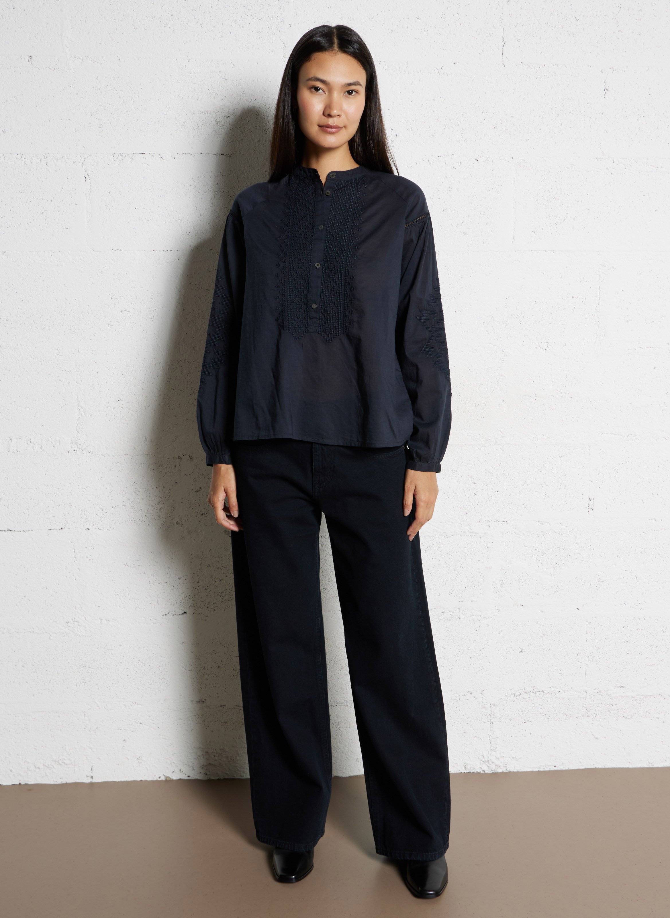 Blouse col rond en coton HARTFORD Noir