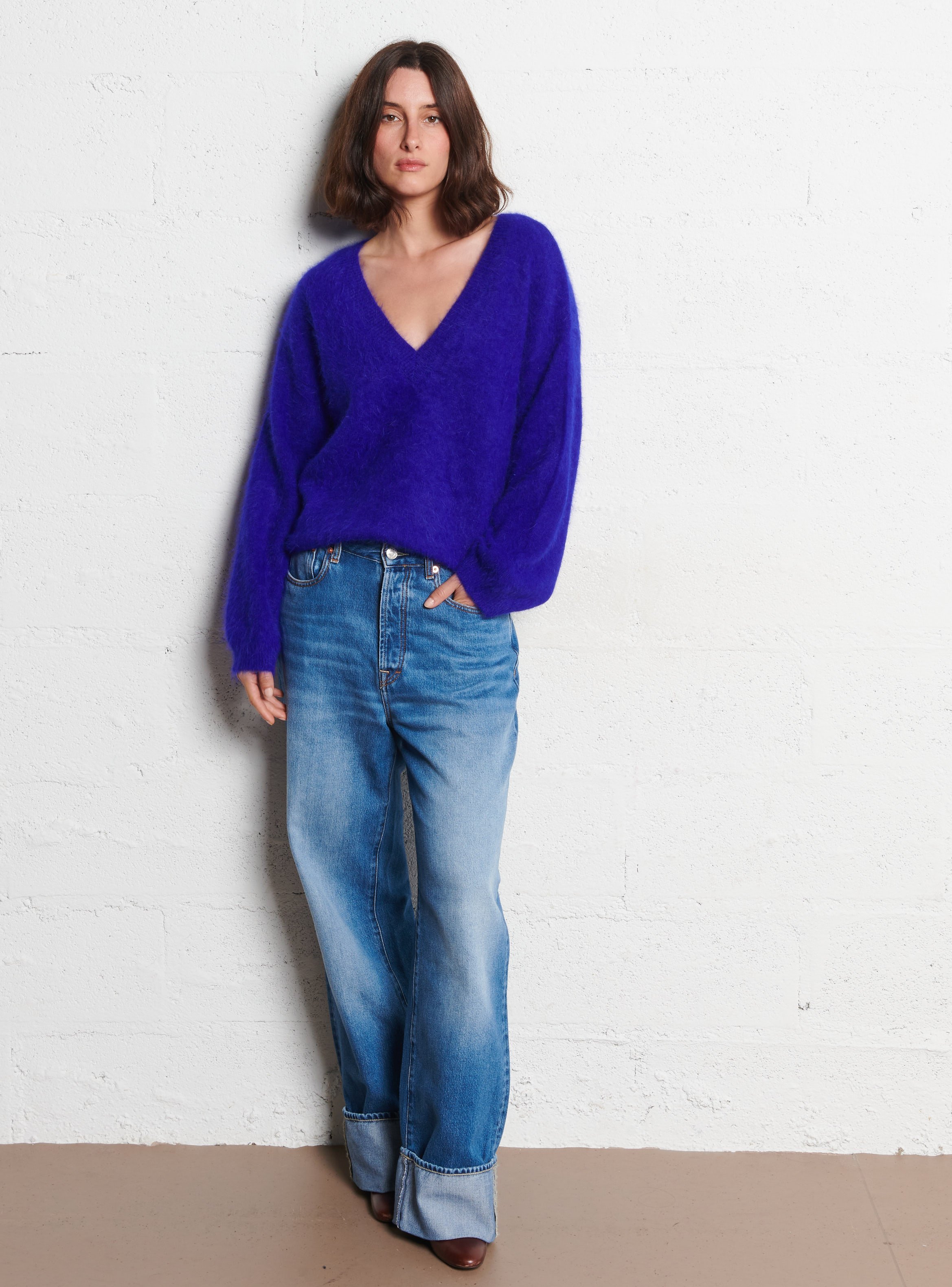 Pull devant dos ample en laine mélangée BELLEROSE Bleu