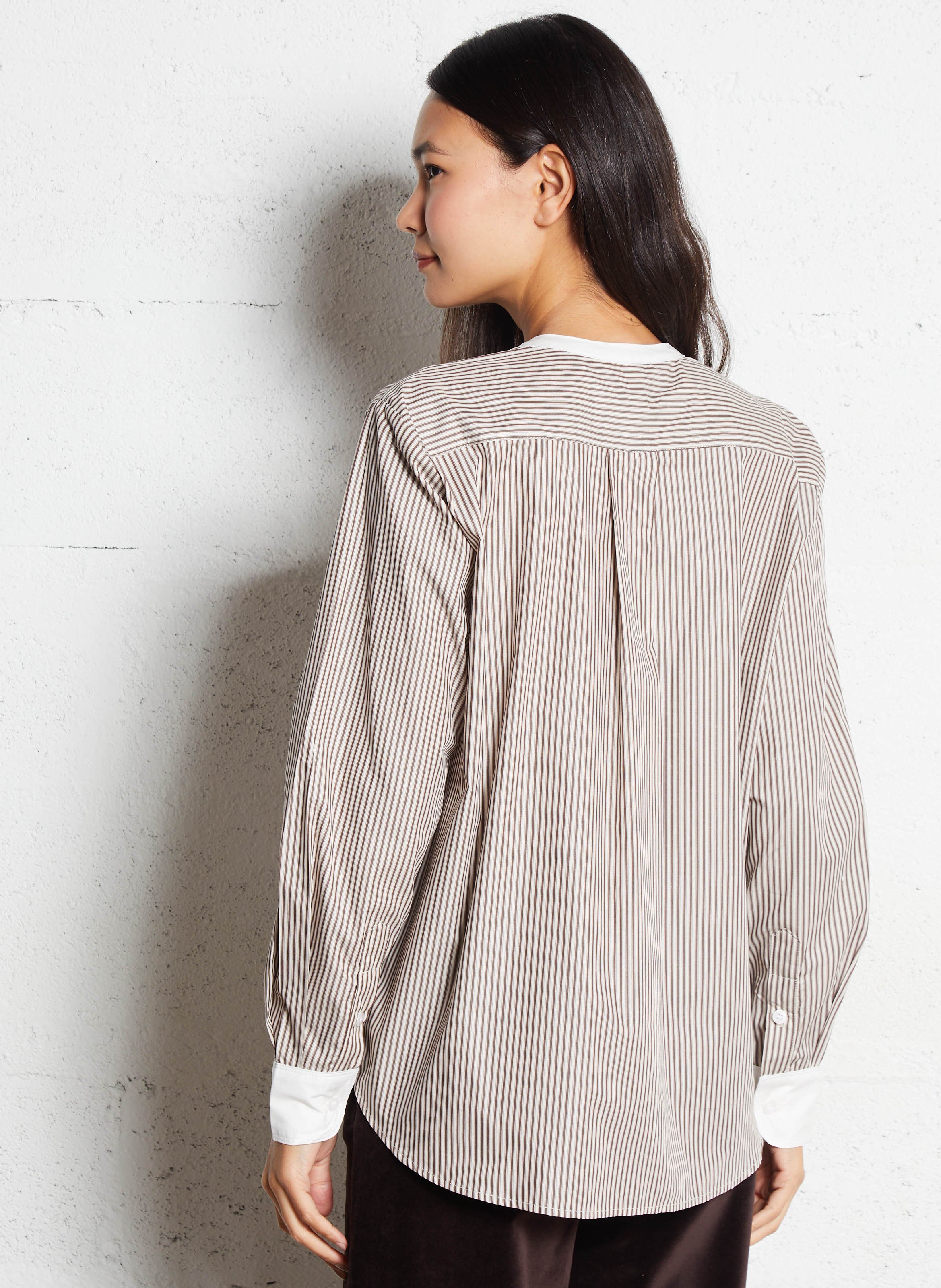 Loose-fit striped cotton shirt with round neck HOD PARIS Brown