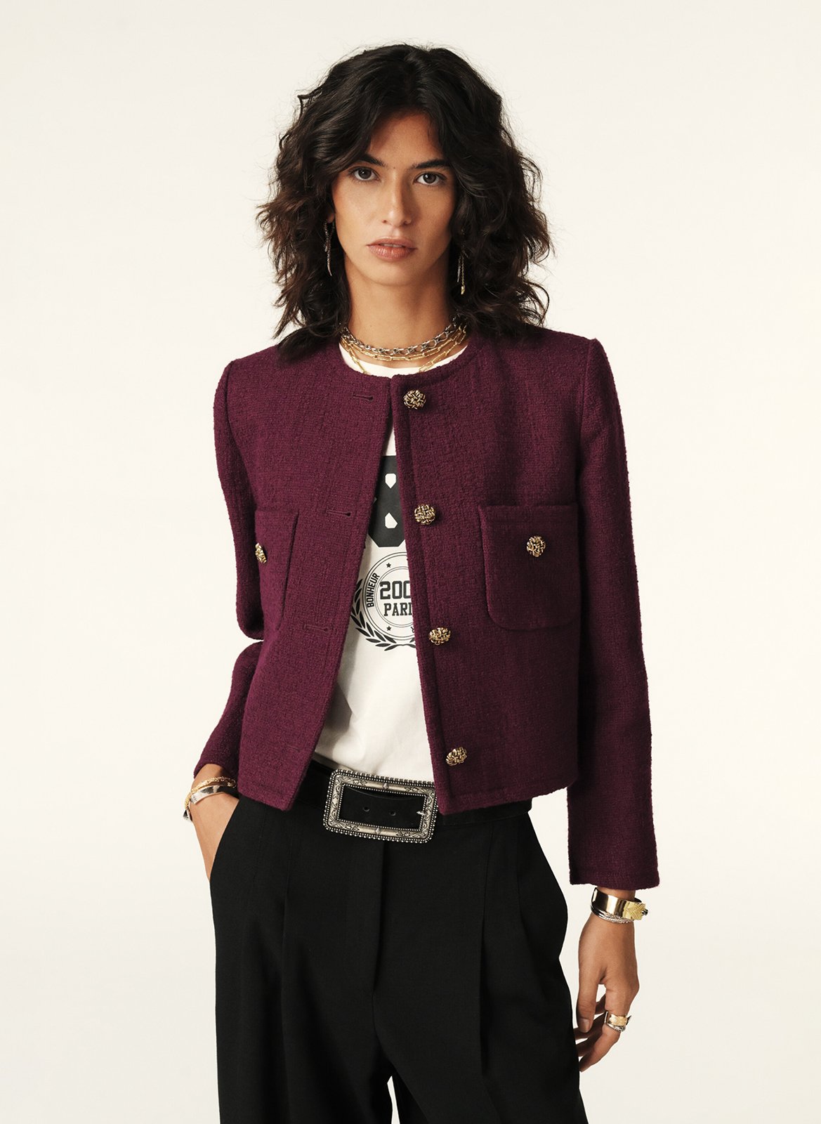 Korte jas van gemengd katoen en wol BA&SH Paars