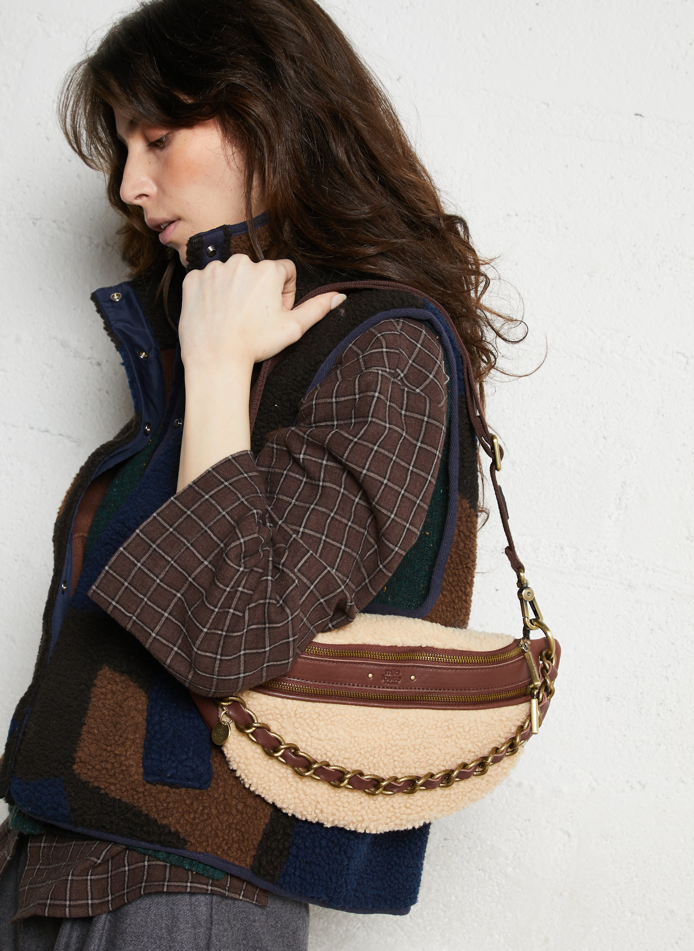 Heuptas van schapenvacht met leren afwerking MILA LOUISE Bruin