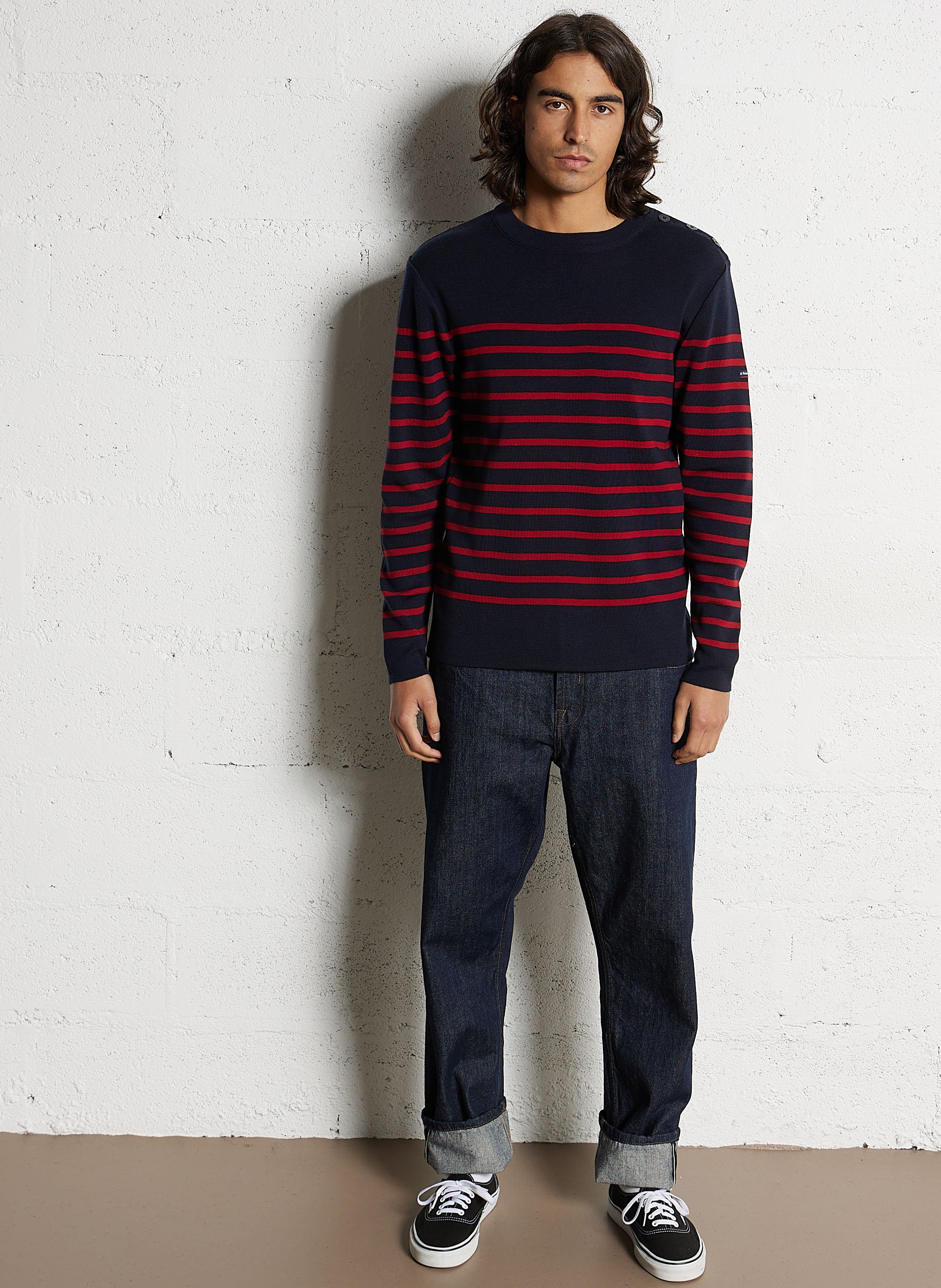 Pull col rond regular fit en laine ARMOR LUX Bleu