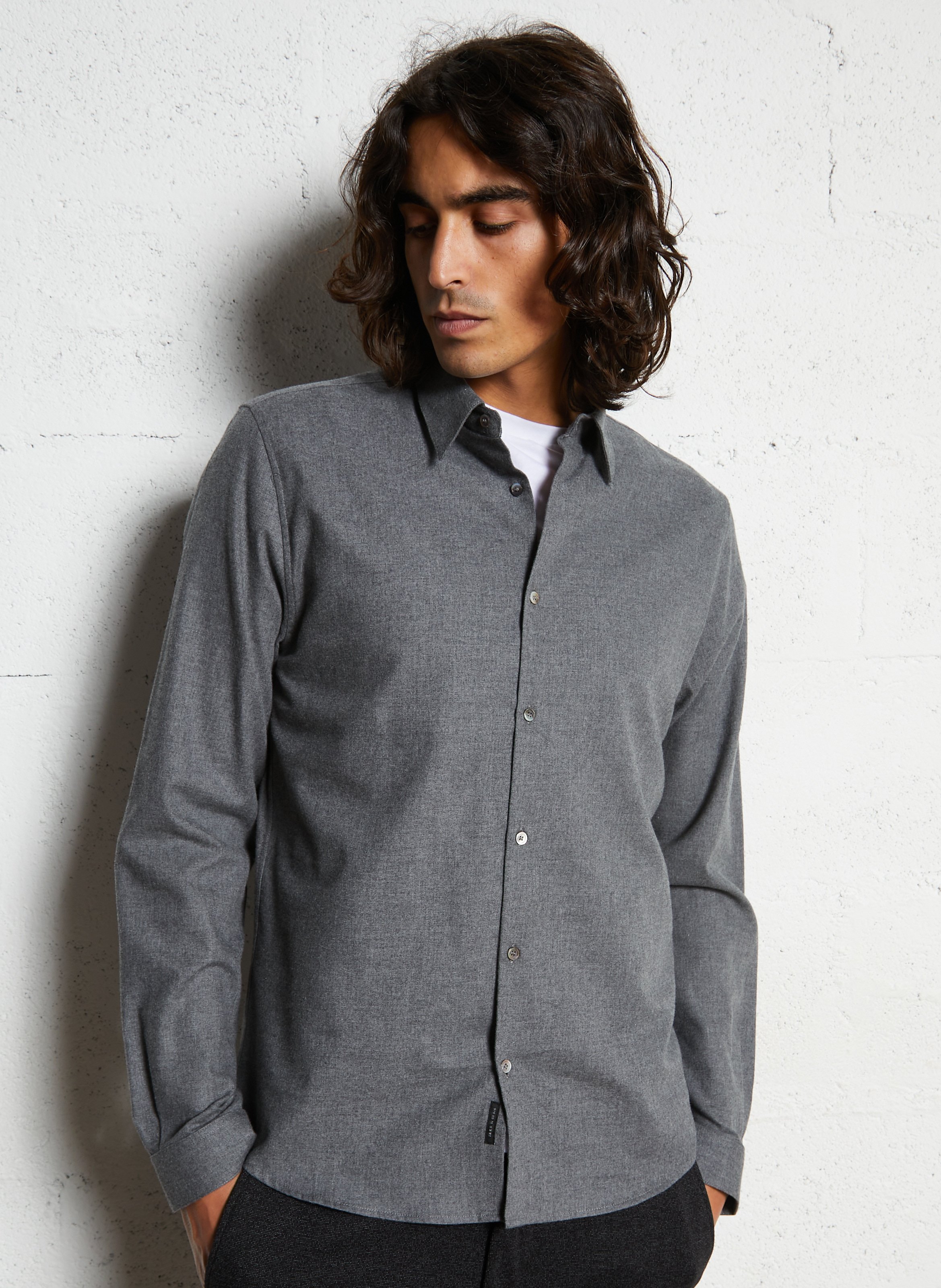 Gerade Hemdbluse mit Stehkragen aus Baumwolle IKKS Grau