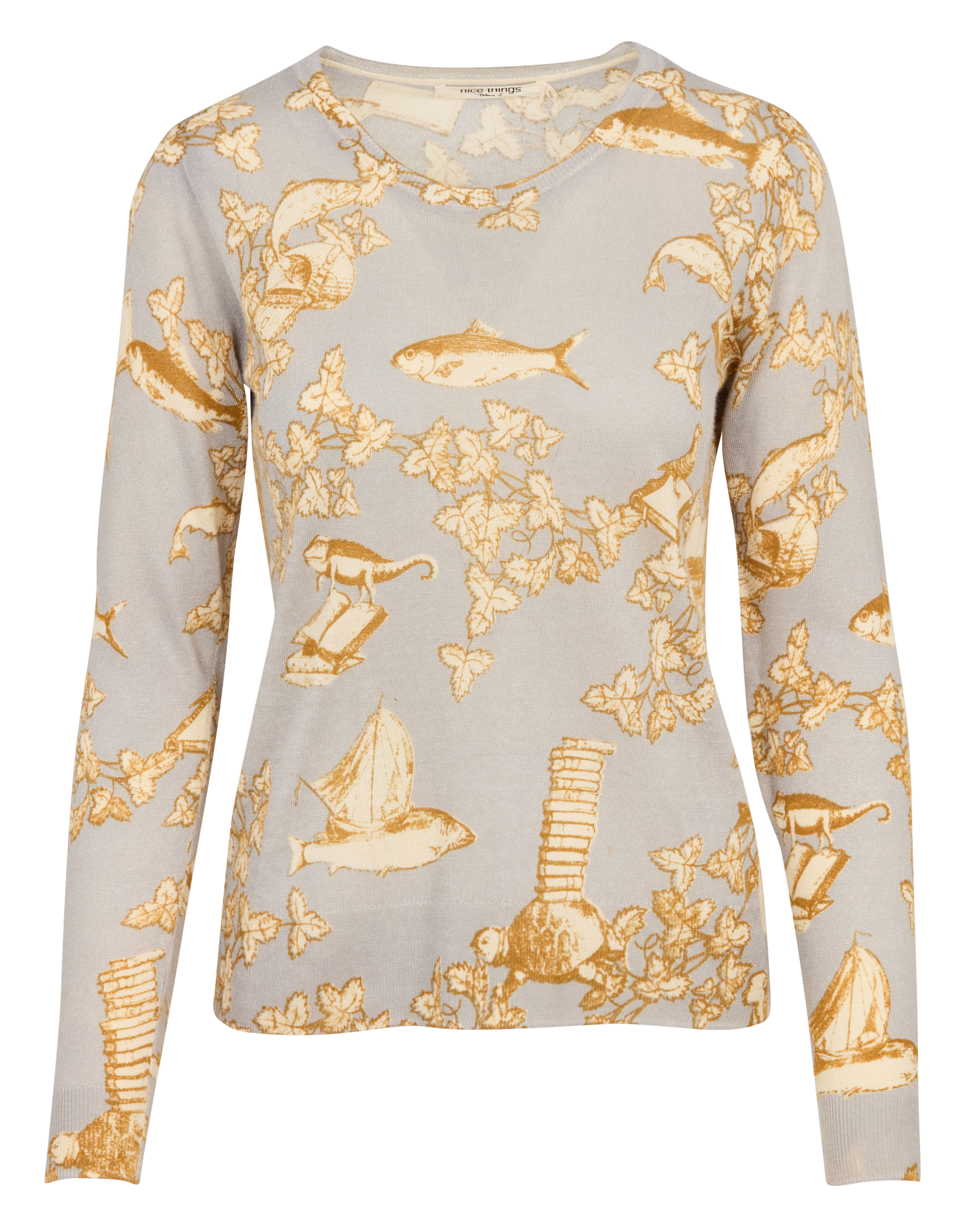 Rechte ronde hals trui van bedrukte knitwear NICE THINGS Grijs