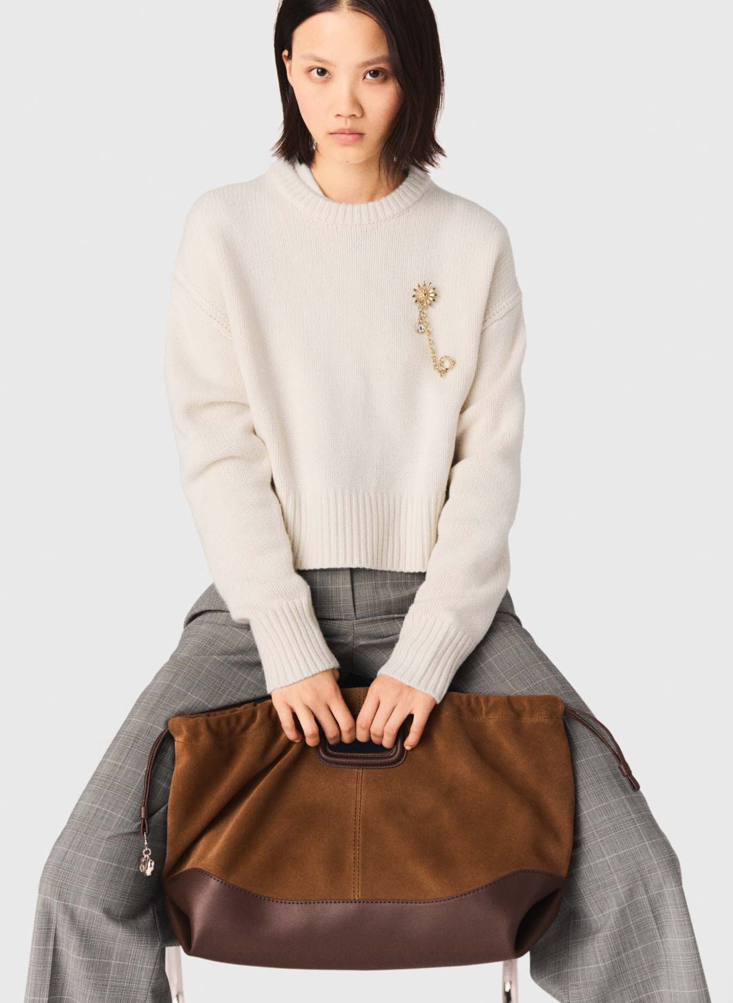 Handtas met dubbele materialen in leer MAJE Bruin