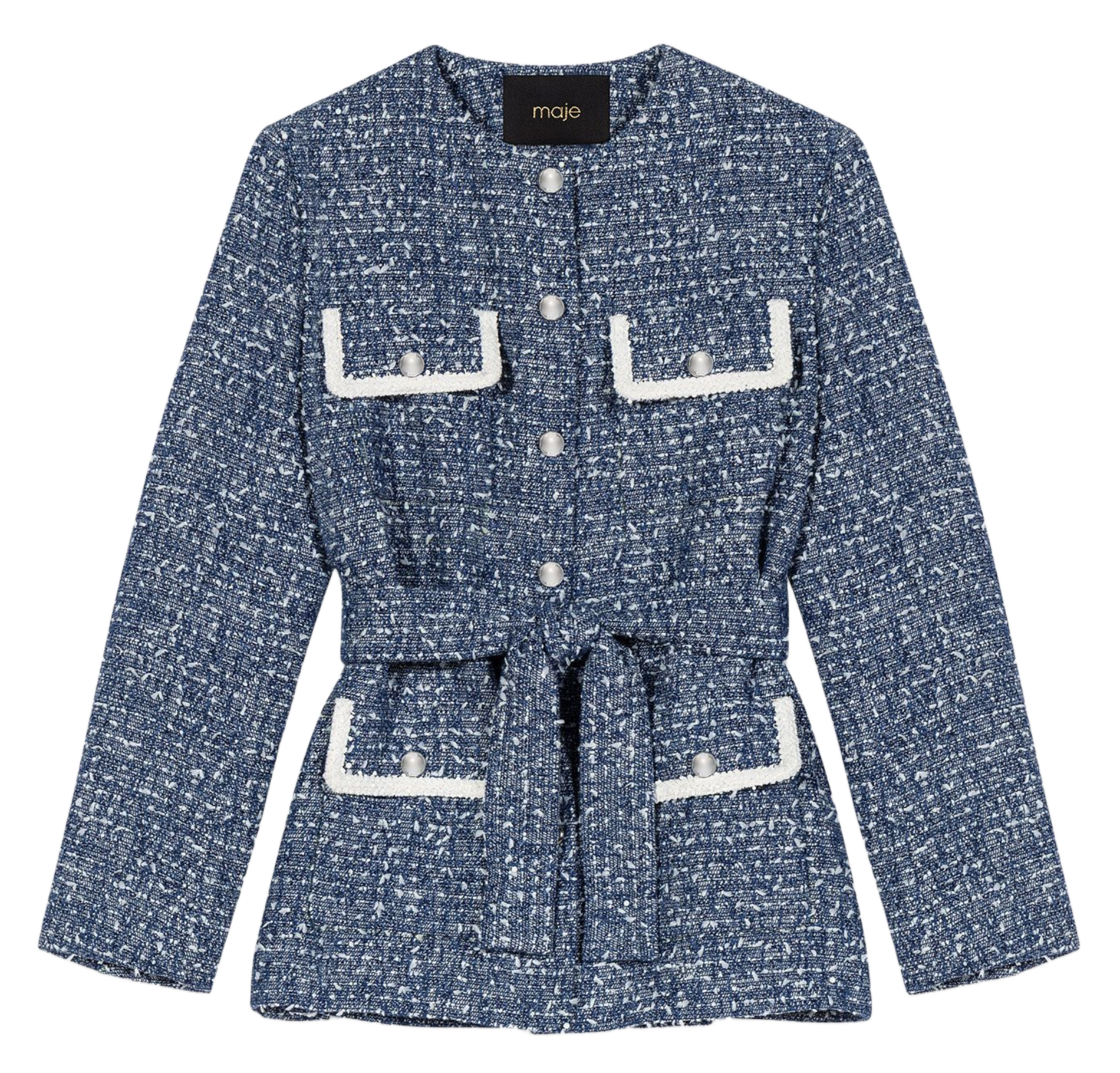 Veste tweed ceinturée en coton mélangé MAJE Bleu
