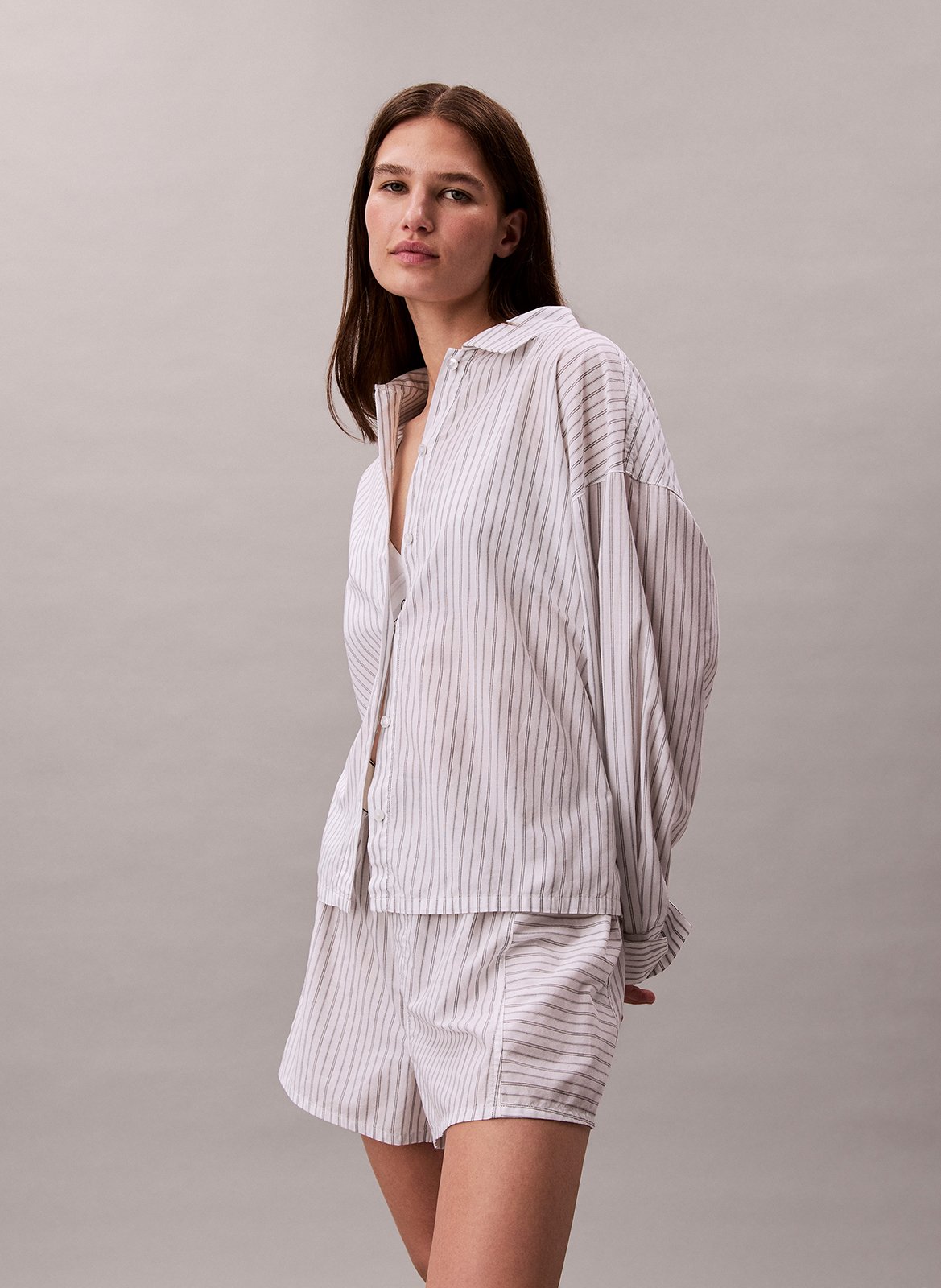 Oversized cotton shirt with classic collar CALVIN KLEIN UNDERWEAR White