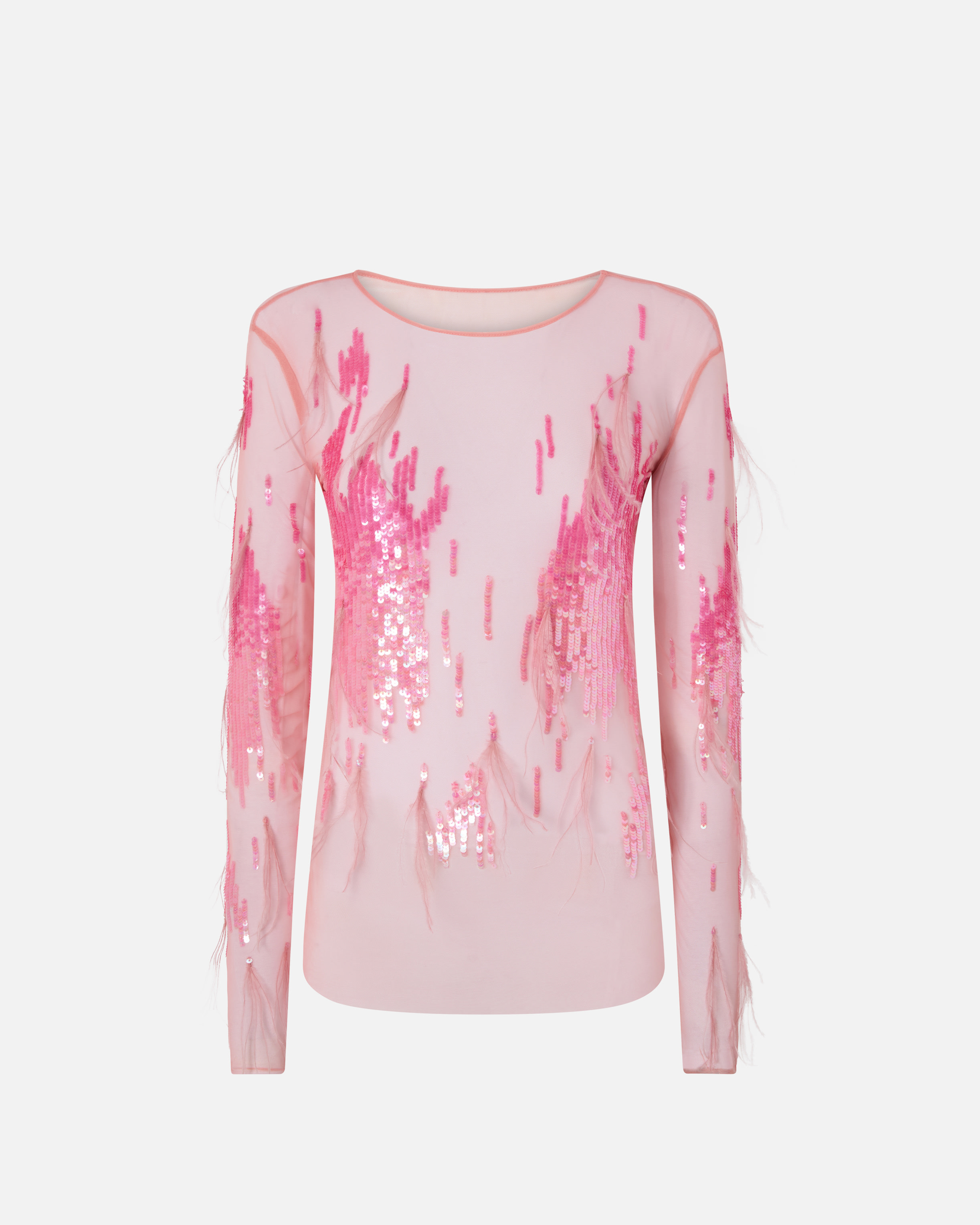 Transparent sweater with sequins and feathers PINKO