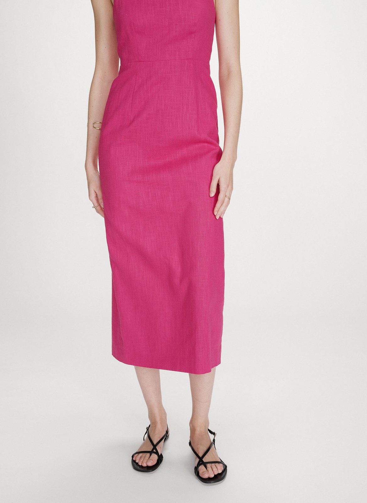 Robe midi droite unie en lin mélangé GRACE ET MILA Rose