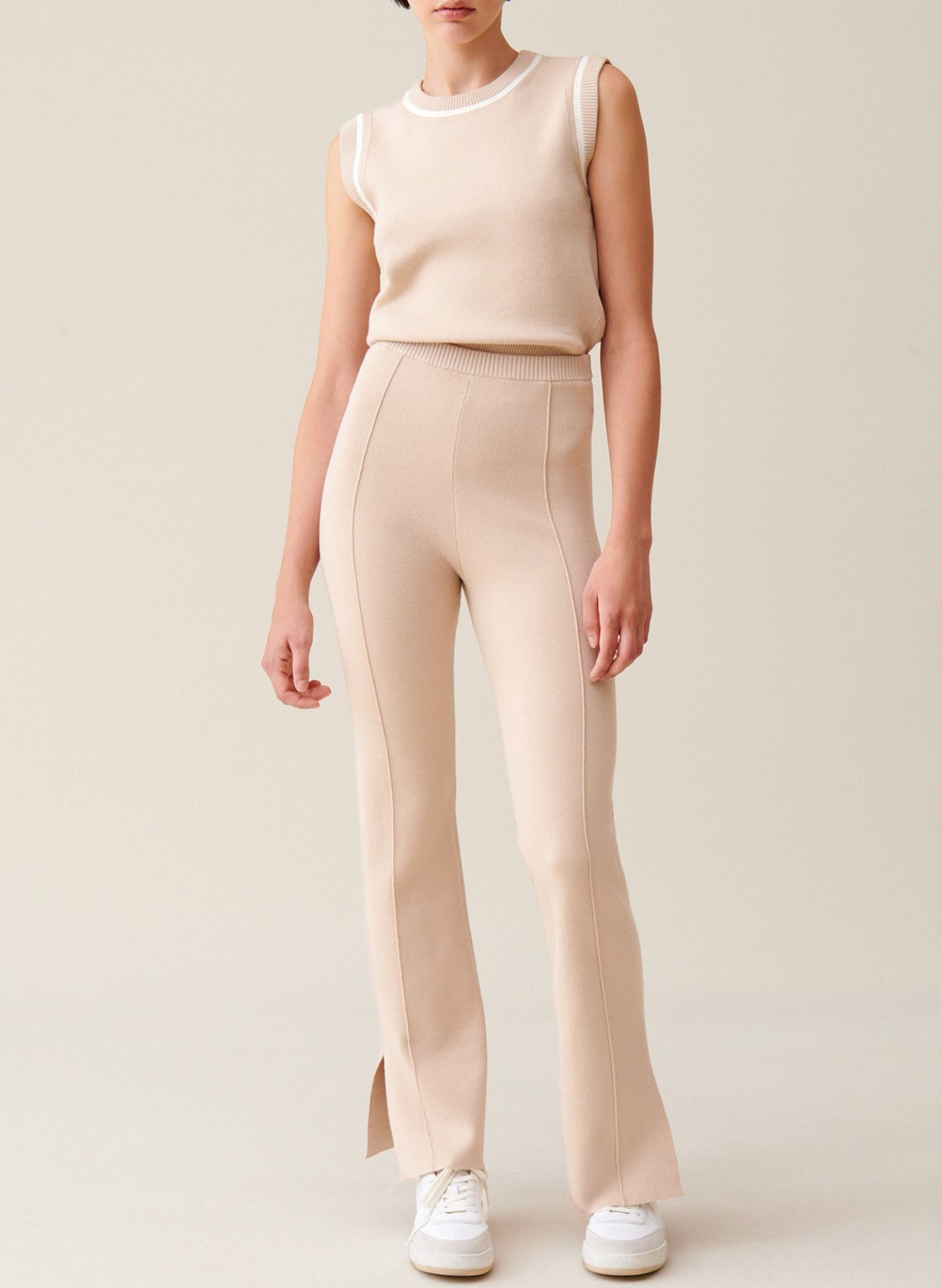 Pantalon droit surpiqures en coton mélangé CLAUDIE PIERLOT Beige