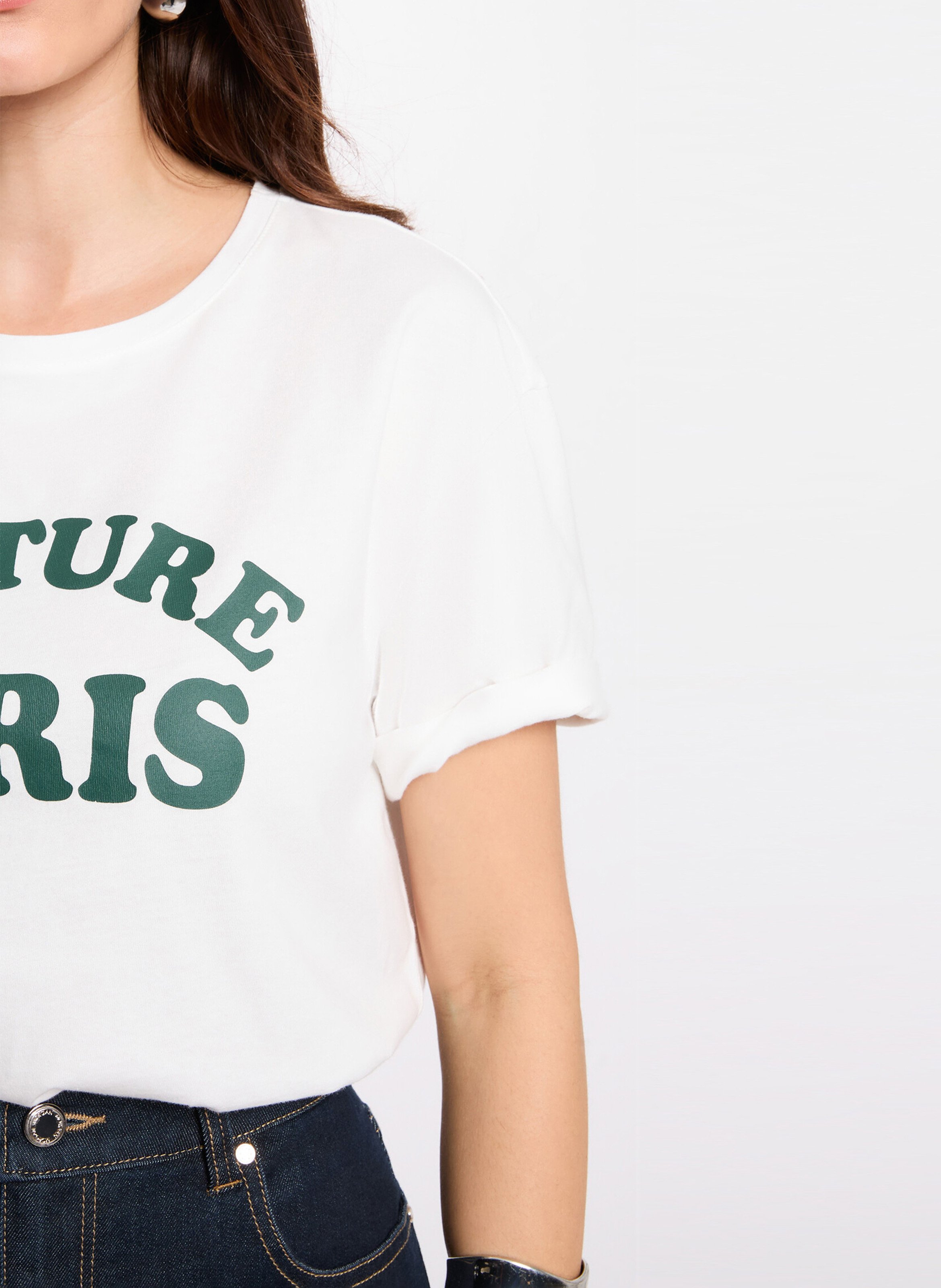 Tee-shirt droit col rond en coton MORGAN Blanc