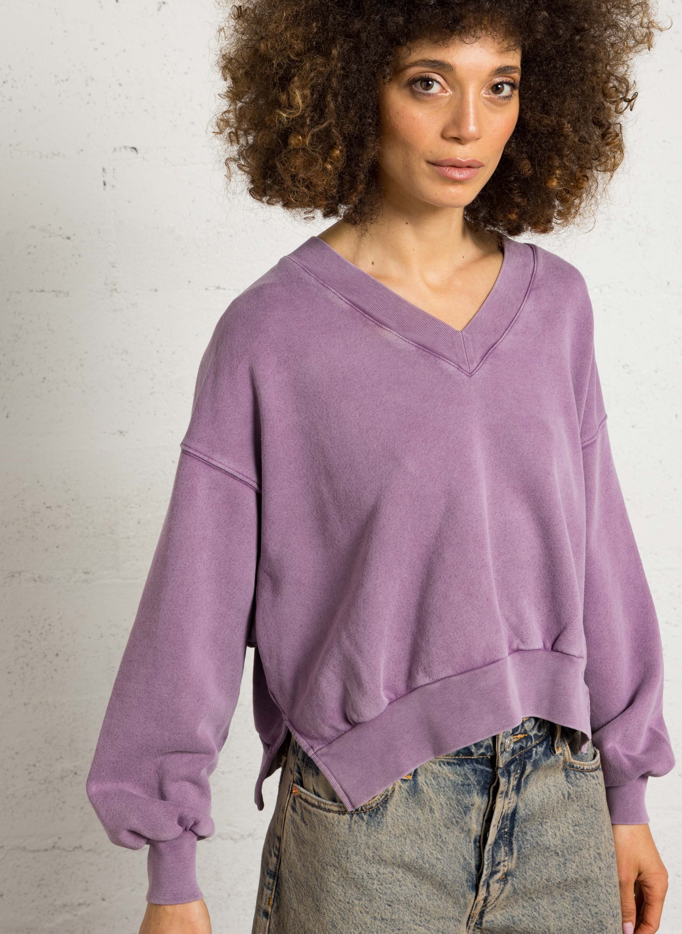 Sweat oversize col V en coton BELLEROSE Violet