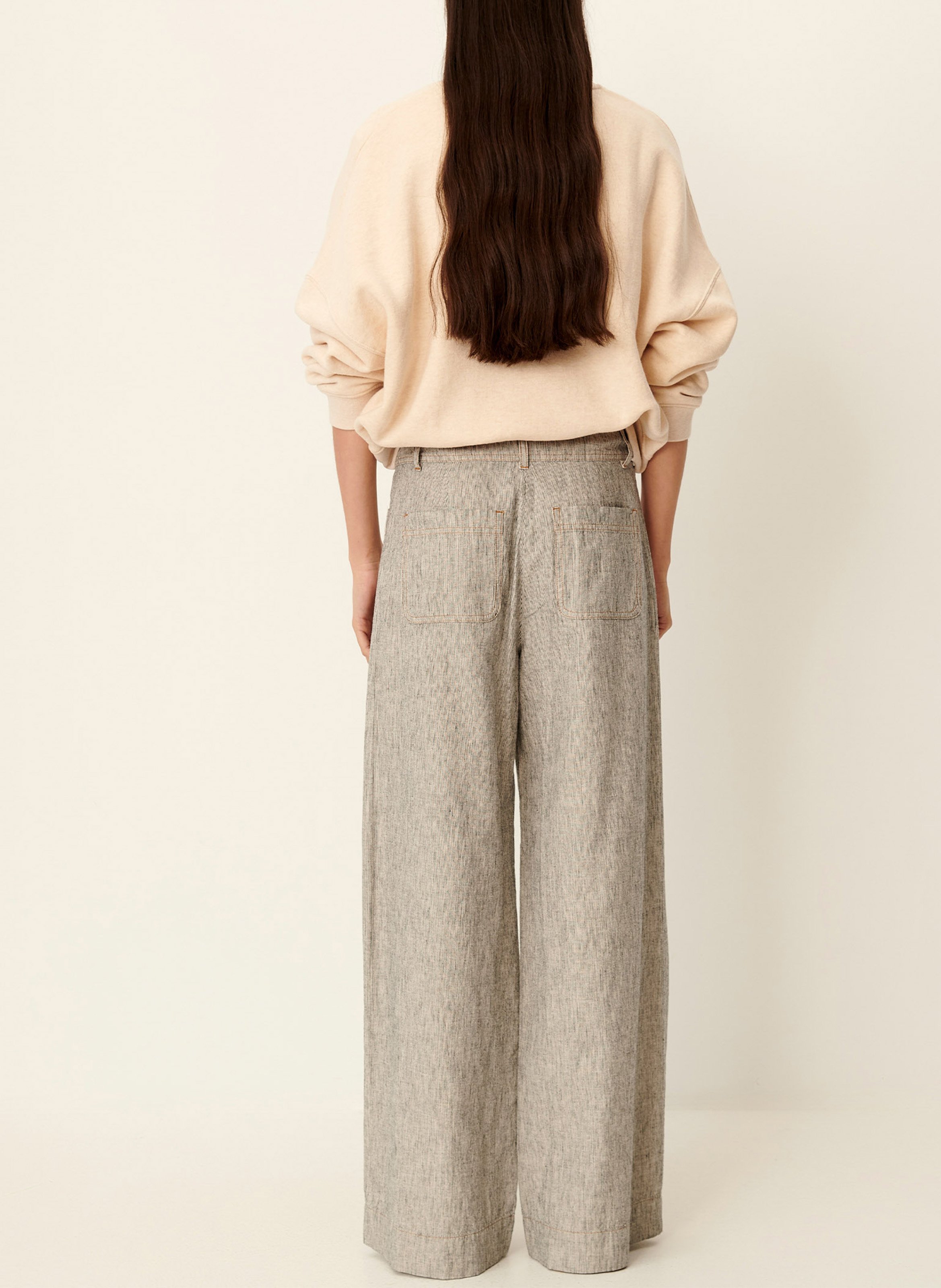 Pantalon large taille haute en lin et coton mélangé SESSUN Gris