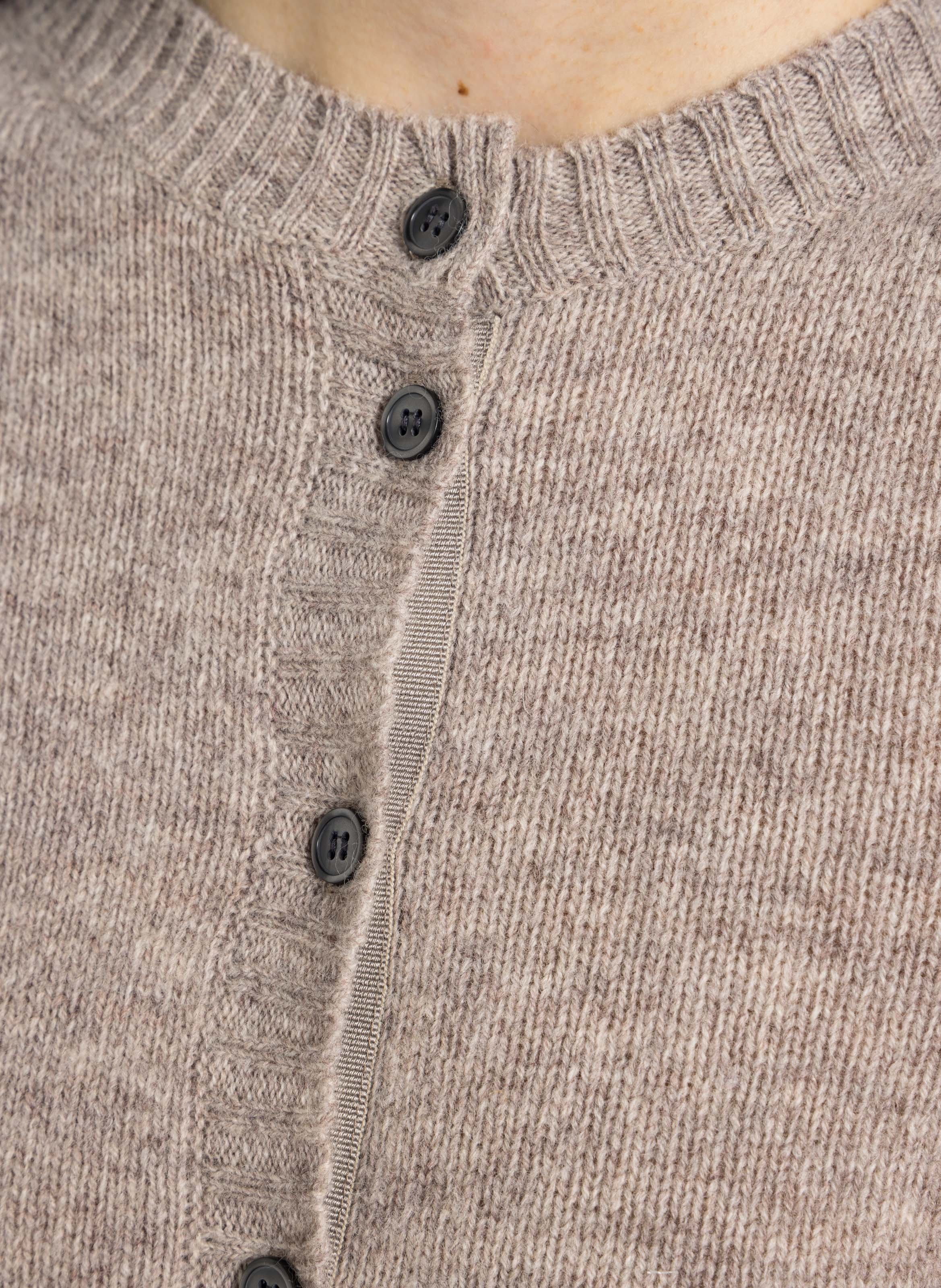Straight round-neck wool cardigan SOEUR Beige