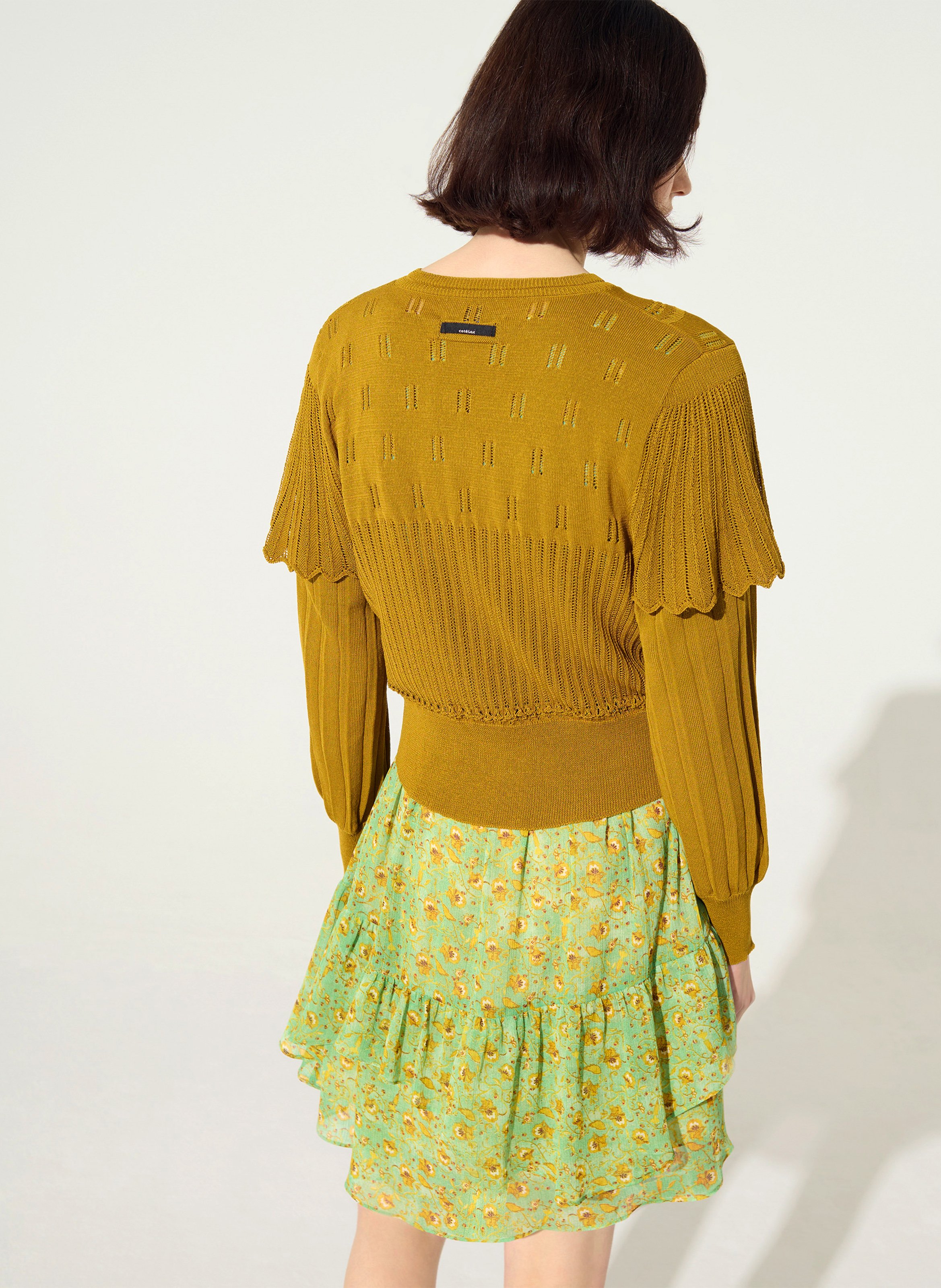 Gerade geschnittener Cardigan mit Rundhalskragen Baumwoll-Mix COTELAC Gelb