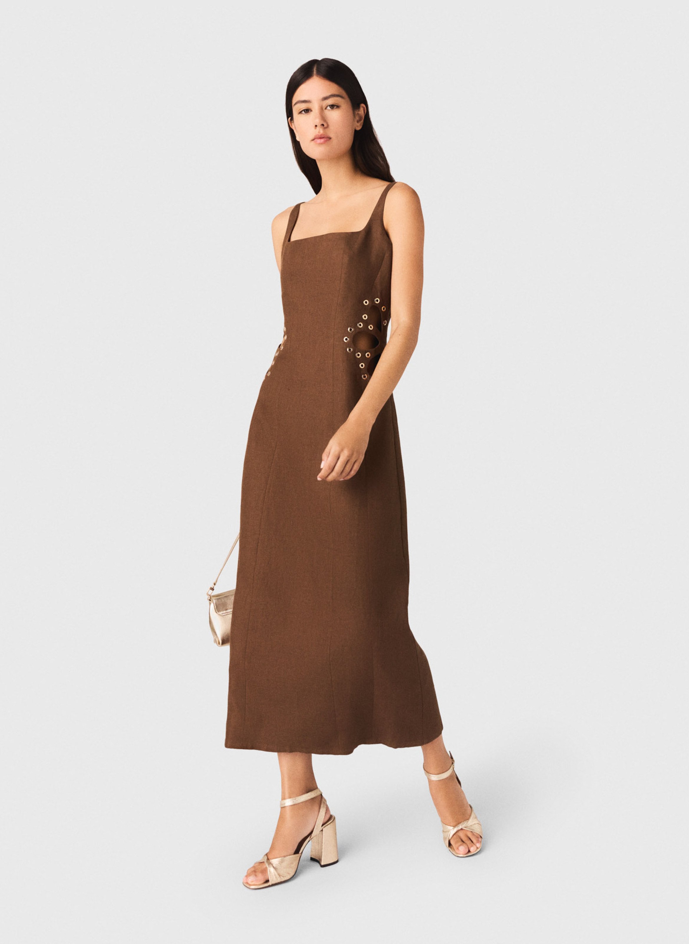 Flared linen dress MAJE Brown