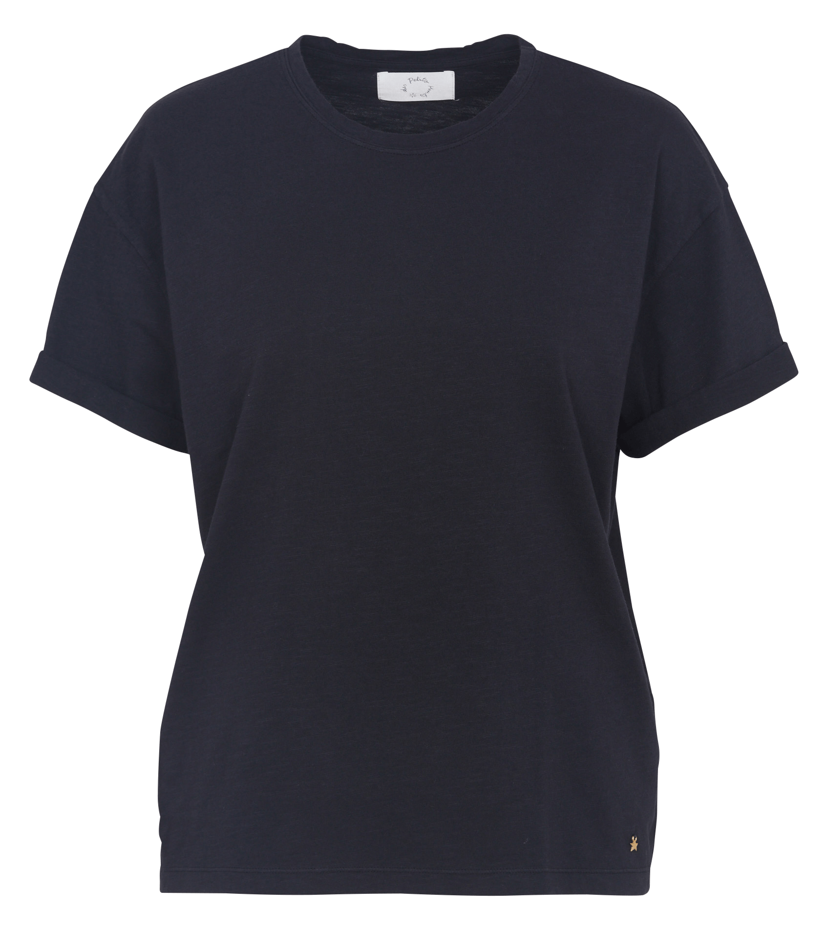 Tee-shirt droit col rond en coton DES PETITS HAUTS Noir