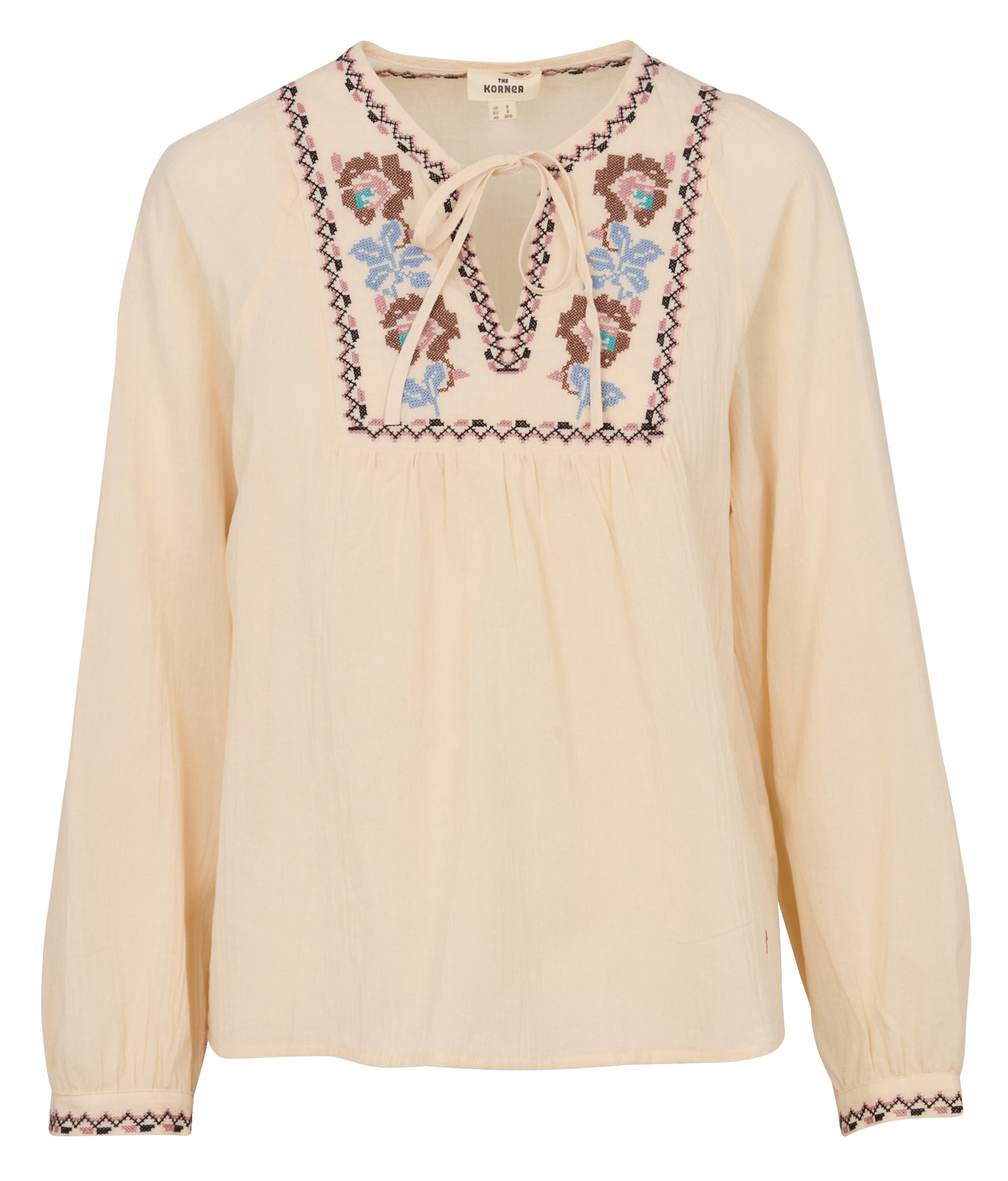 Blouse met Tunesische kraag en geborduurde motieven THE KORNER Wit