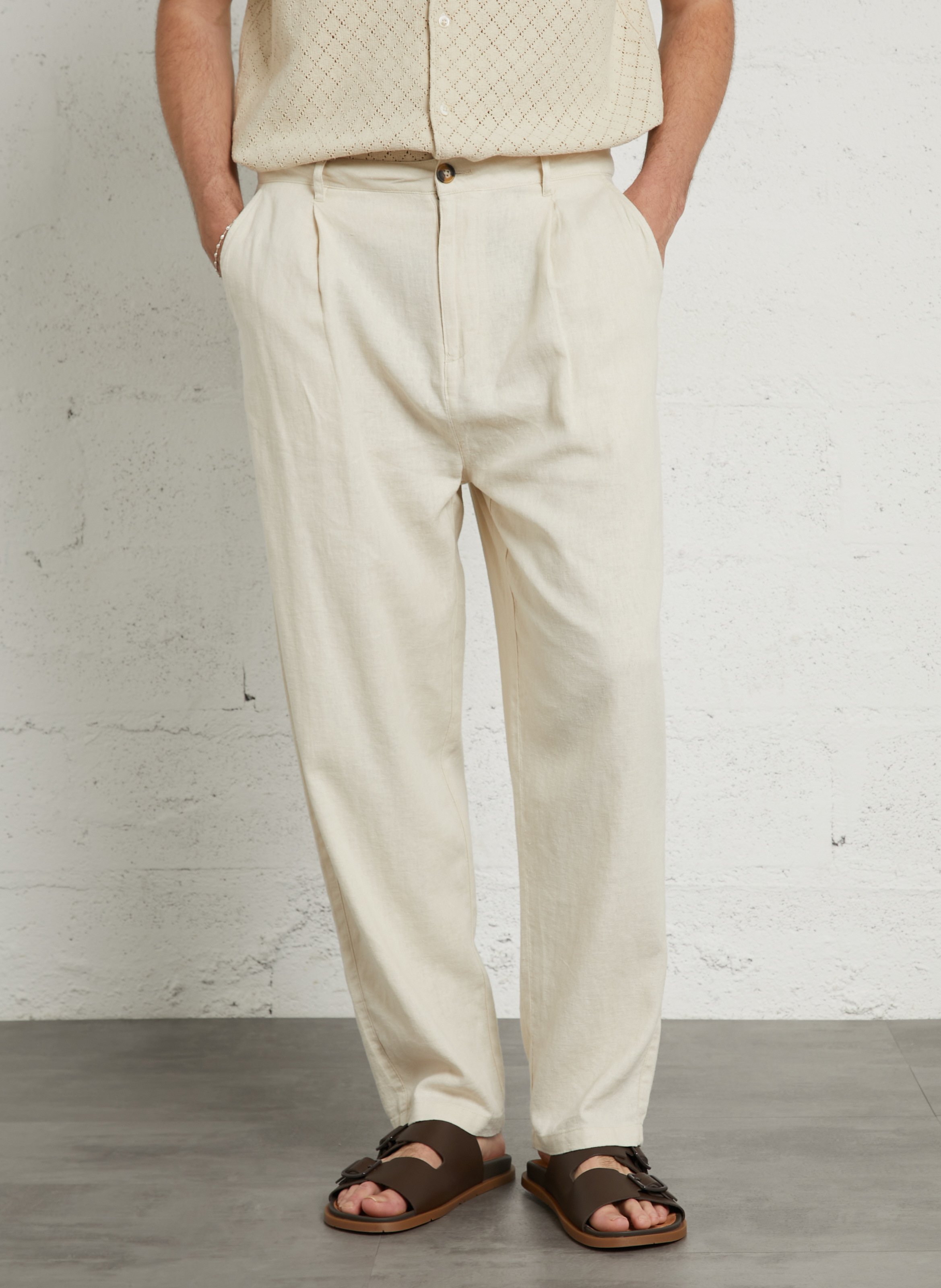 Pantalon large en lin mélangé SOLID Beige