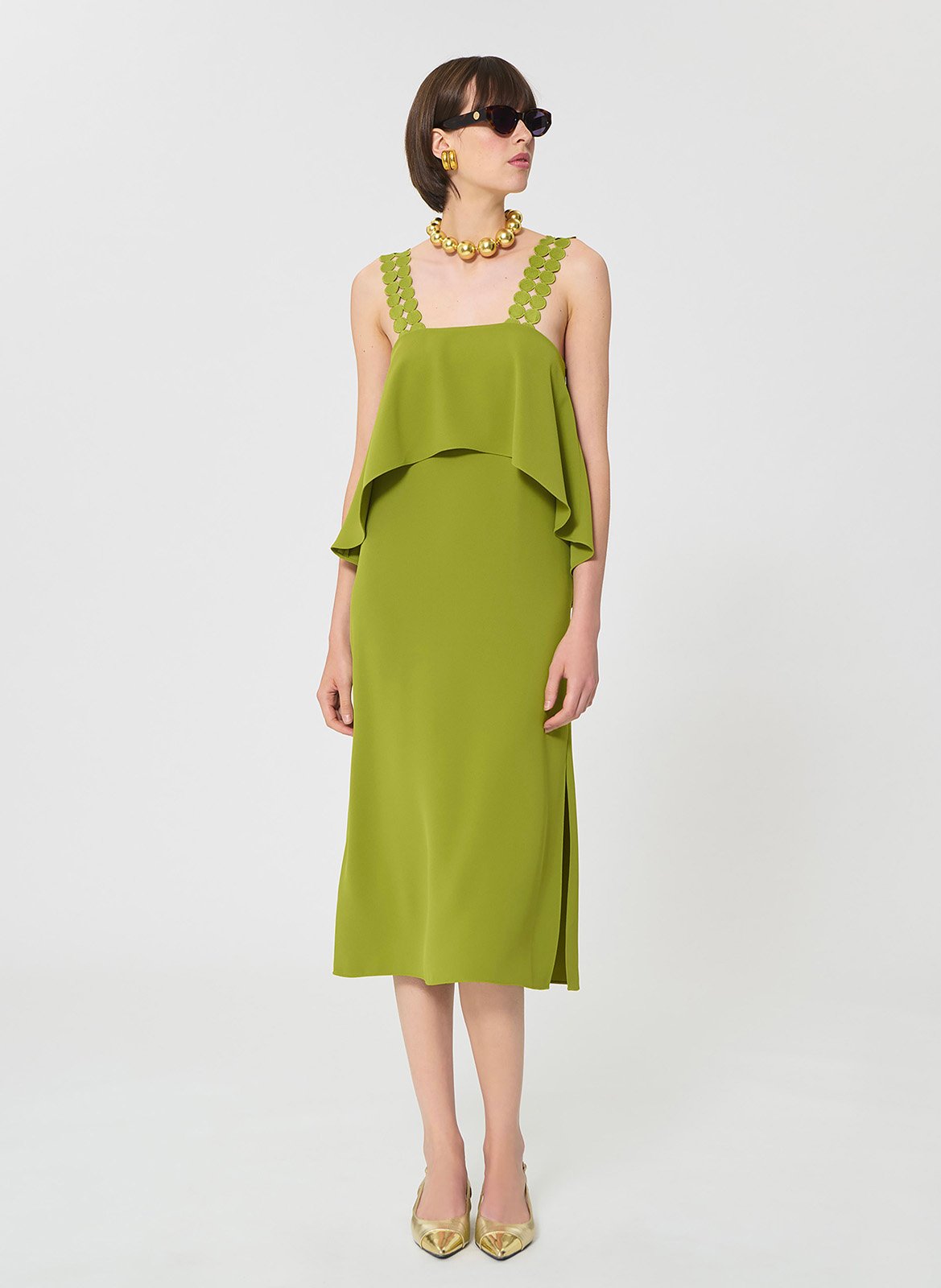 Cotton midi dress with square collar TARA JARMON Green