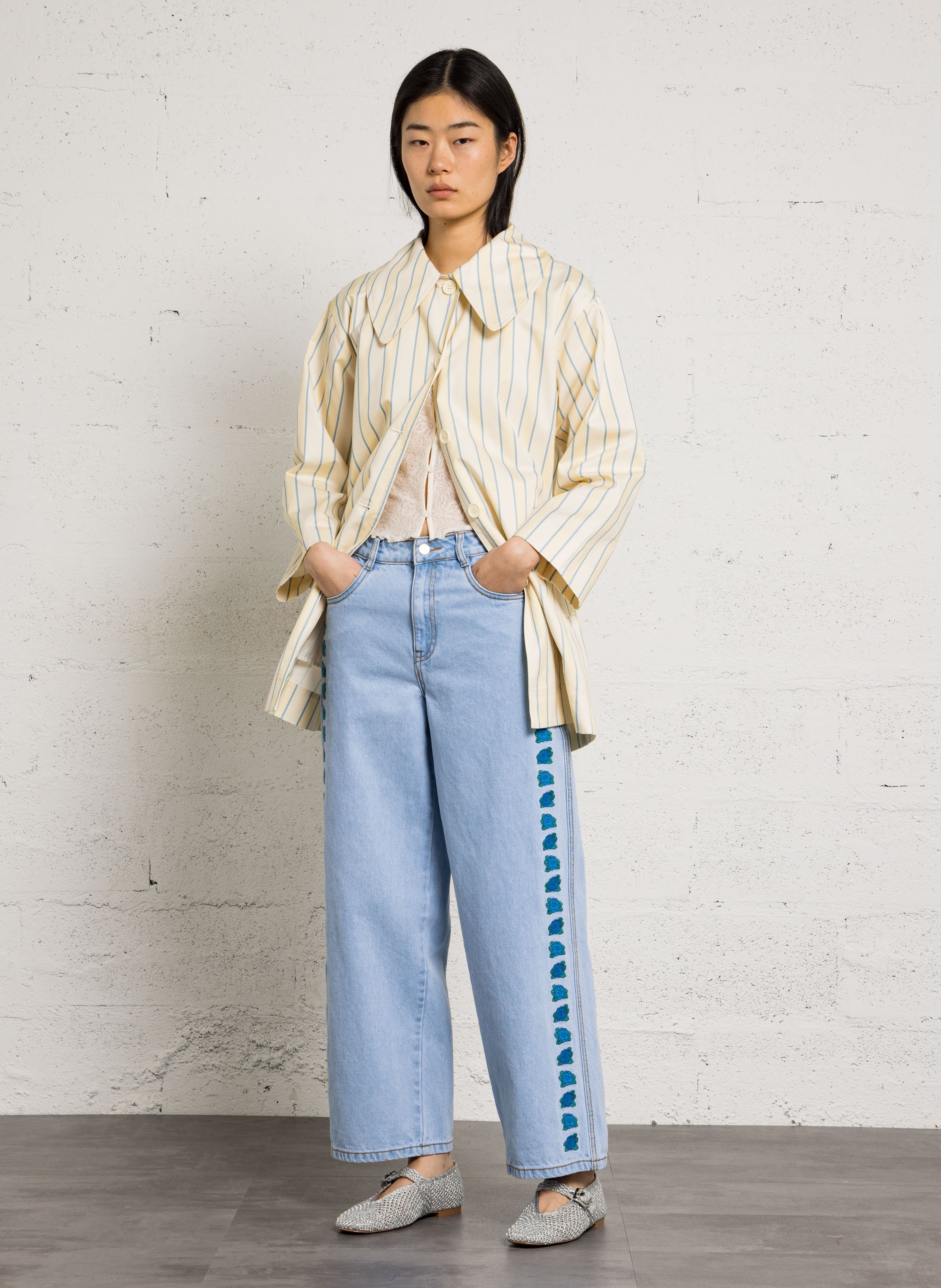 Striped jacket with classic collar THE TINY BIG SISTER Beige