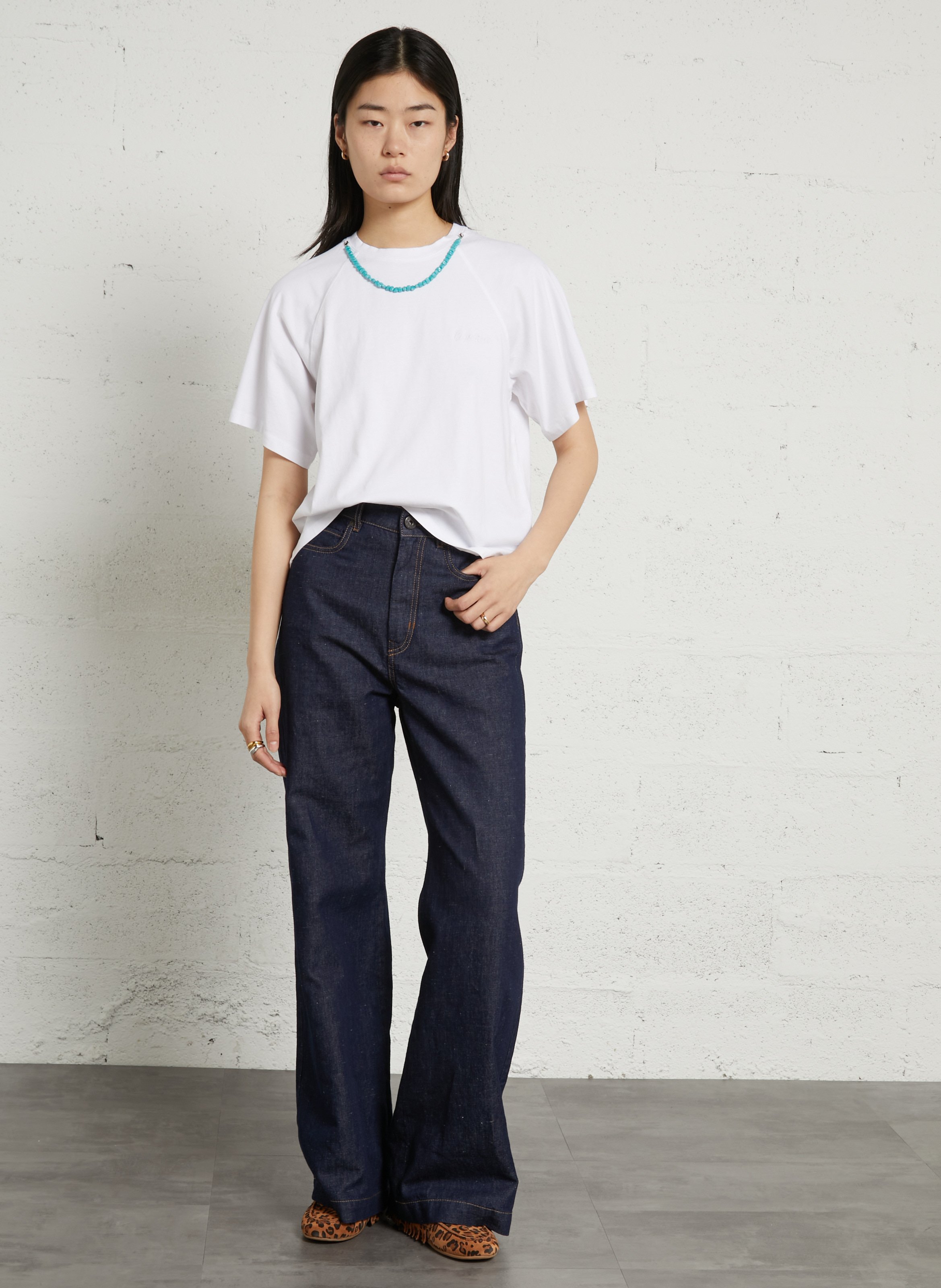 Weit geschnittenes Baumwoll-T-Shirt BERENICE Weiss