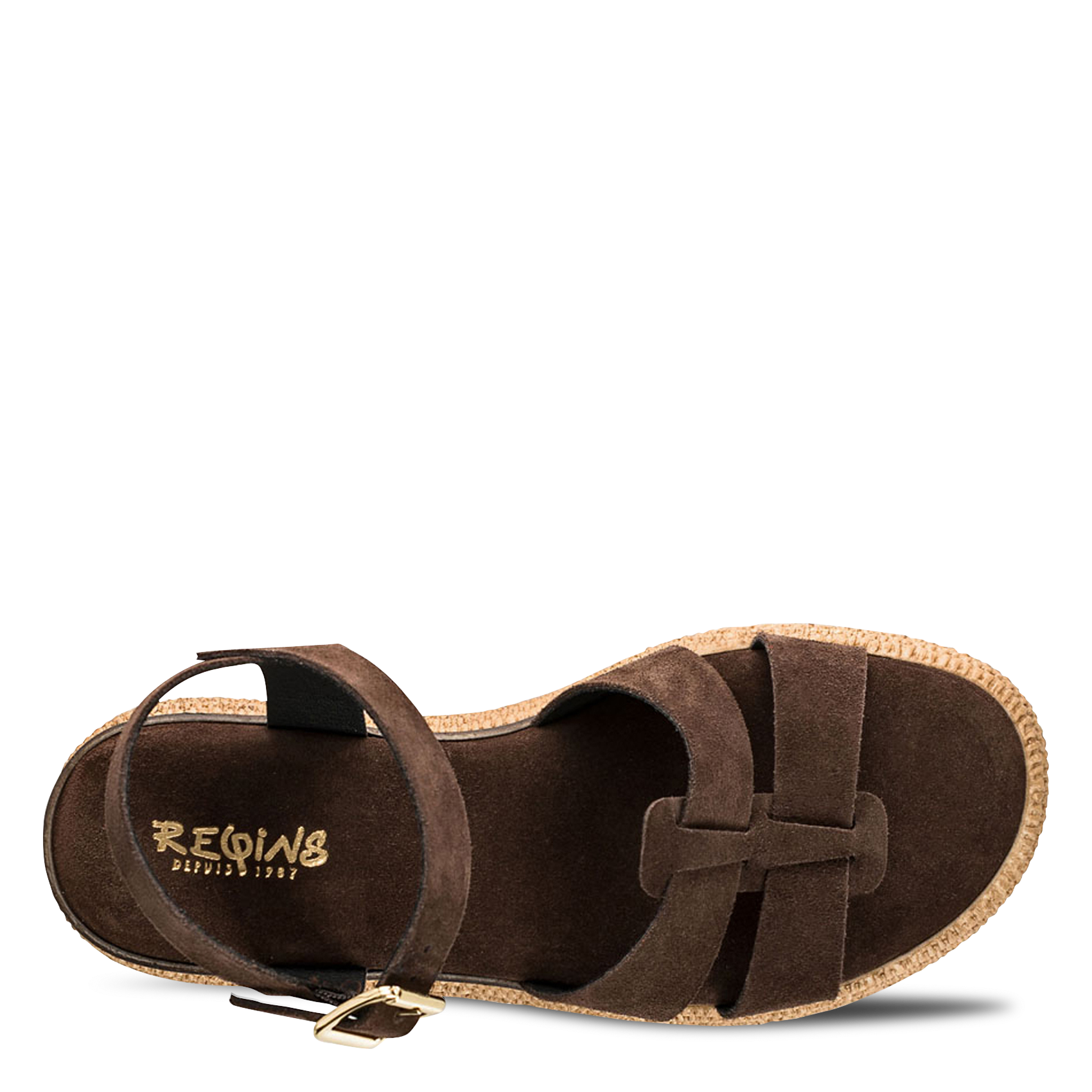 Veloursleder-Sandalen mit Keilabsatz REQINS Braun