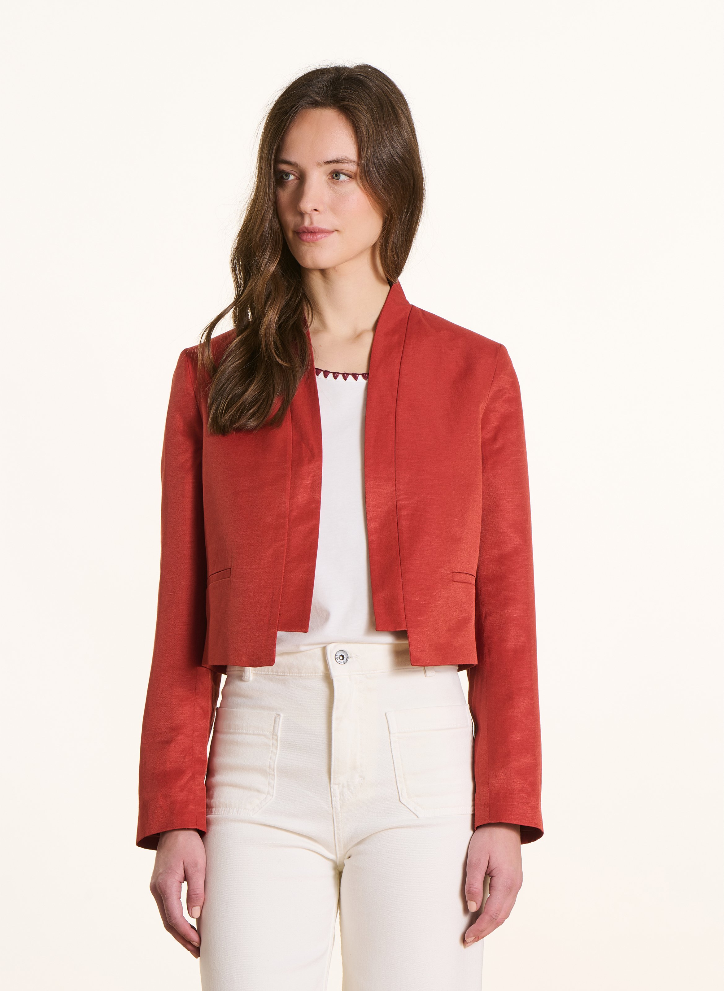 Kurzes Blazer aus Leinenmischung LA FEE MARABOUTEE Orange