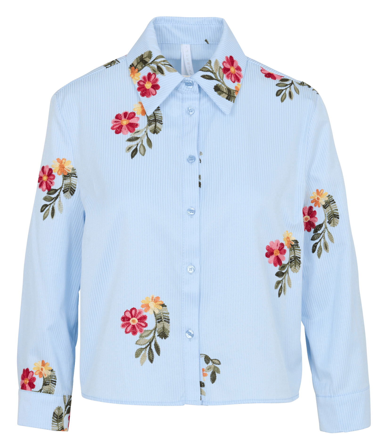Wijdvallende blouse met klassieke kraag, bloemenborduursels en strepen. IMPERIAL Blauw
