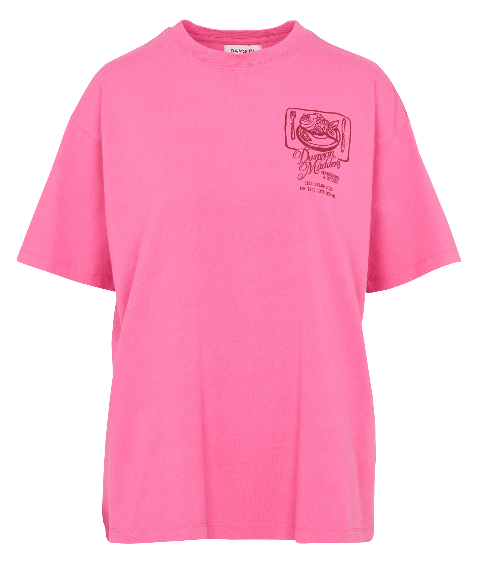 Bedrucktes T-Shirt mit Rundhalsausschnitt aus Bio-Baumwolle. DAMSON MADDER Rosa