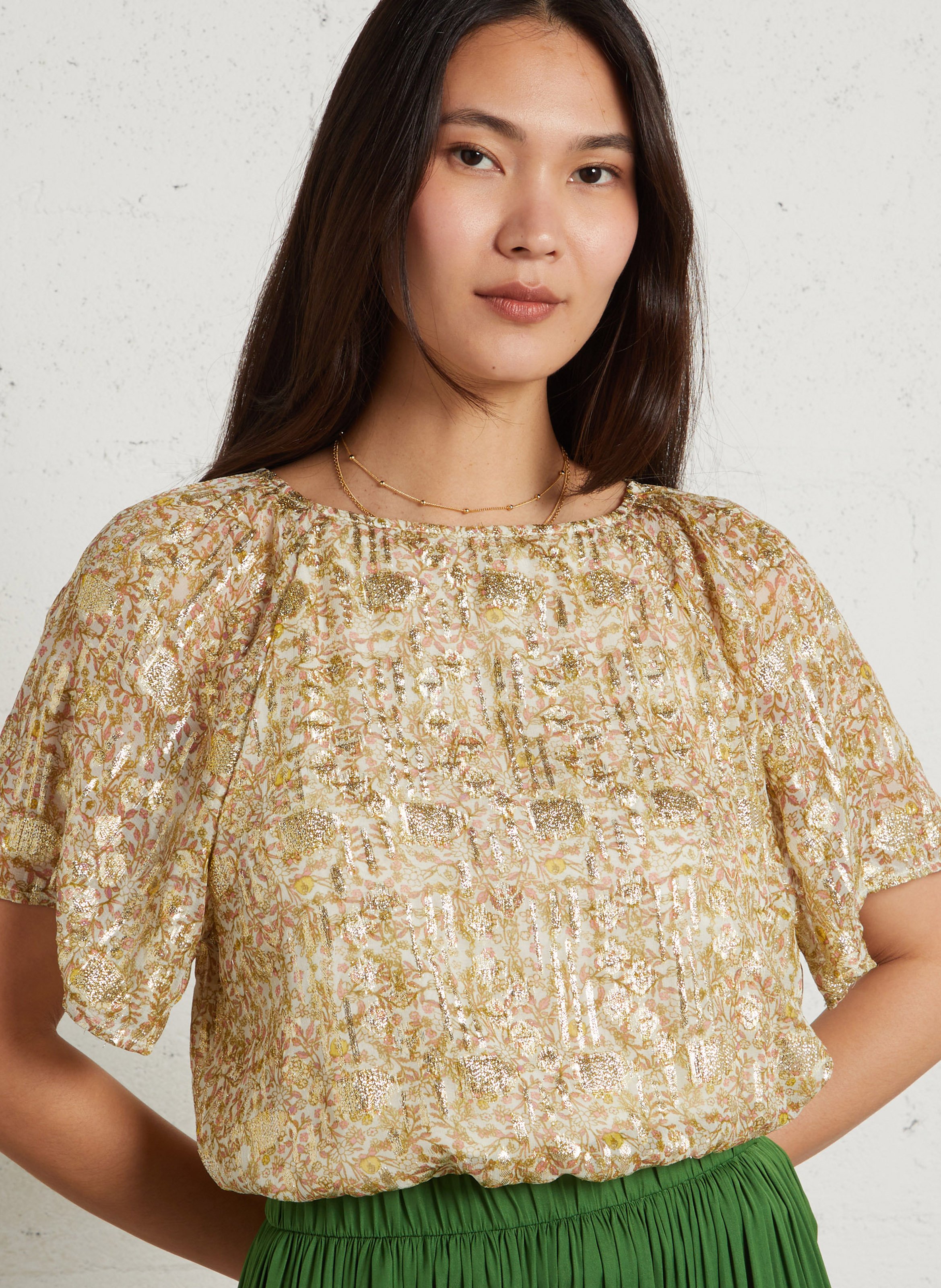 Round-neck floral print top MAISON 123 Yellow