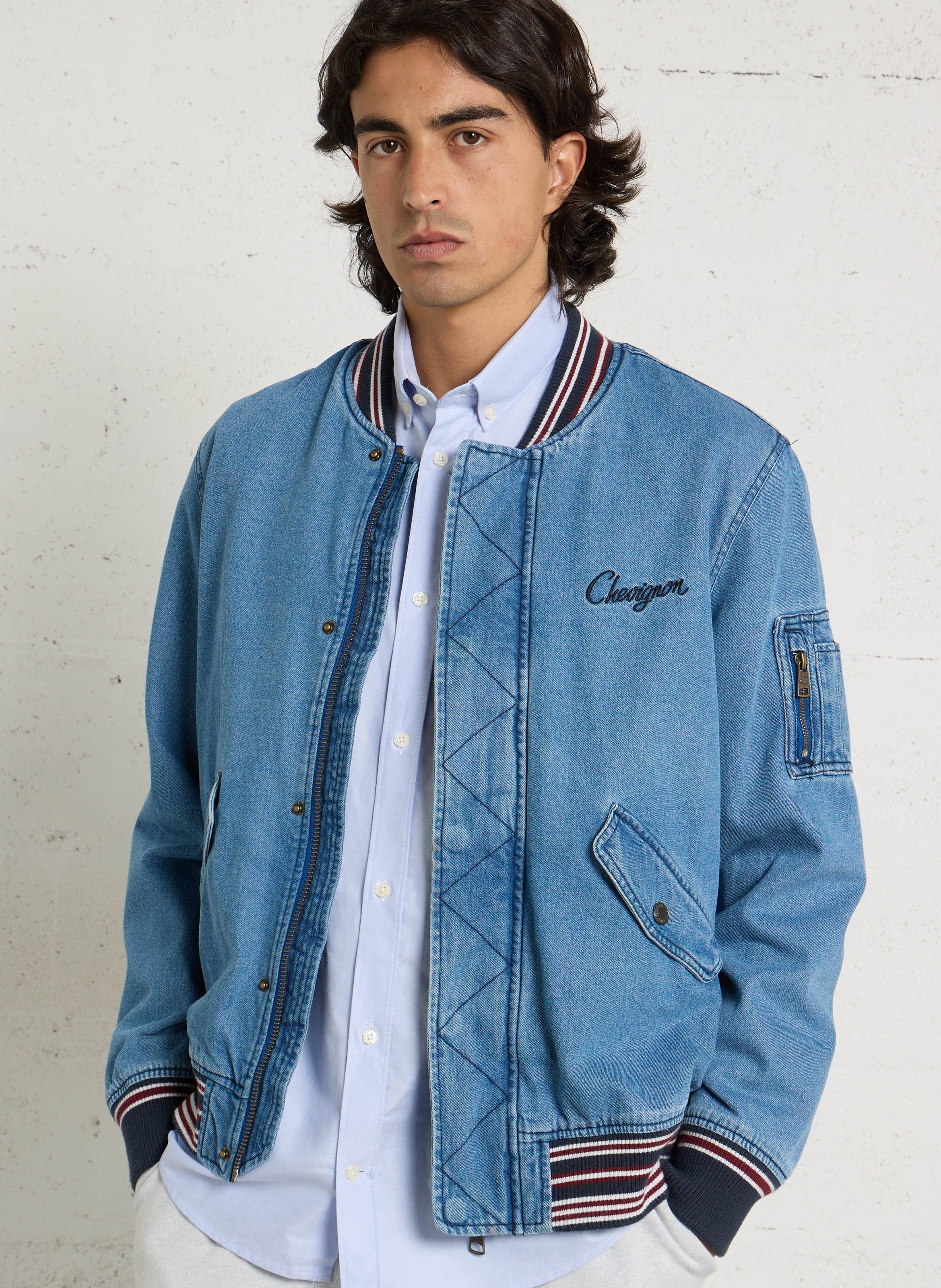 Jack met teddy kraag van katoenen denim CHEVIGNON Blauw