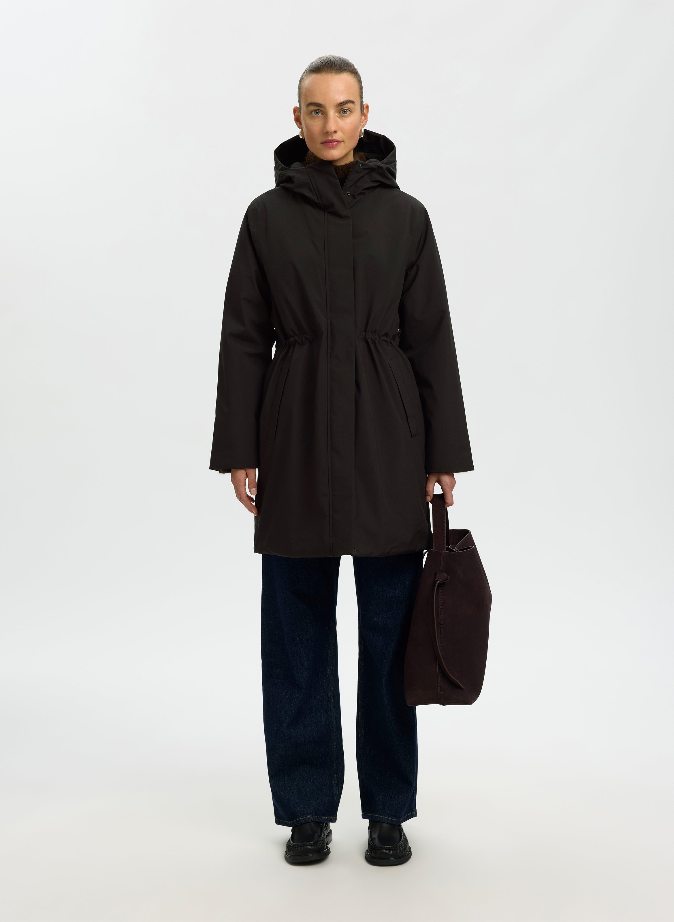 Parka cintrée col montant à capuche SELECTED Noir