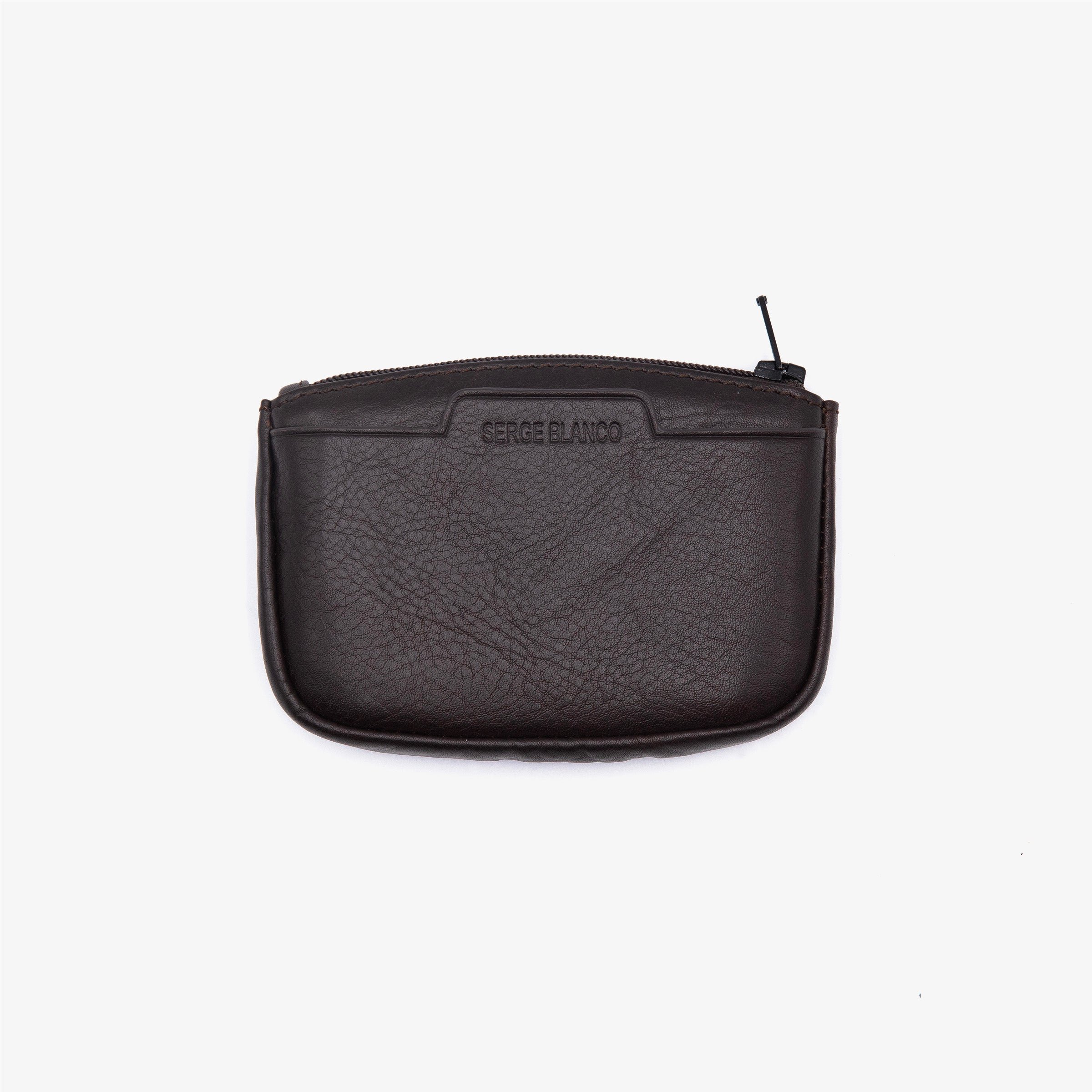 Leather zip-around wallet with embossed logo SERGE BLANCO Brown