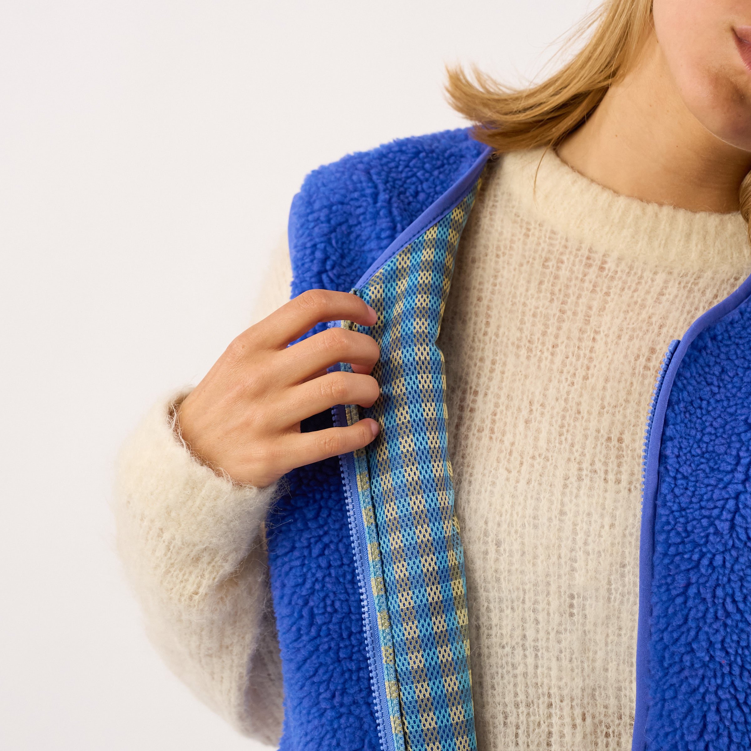 Sleeveless Sherpa Zip-Up Vest BILLYBELT Blue