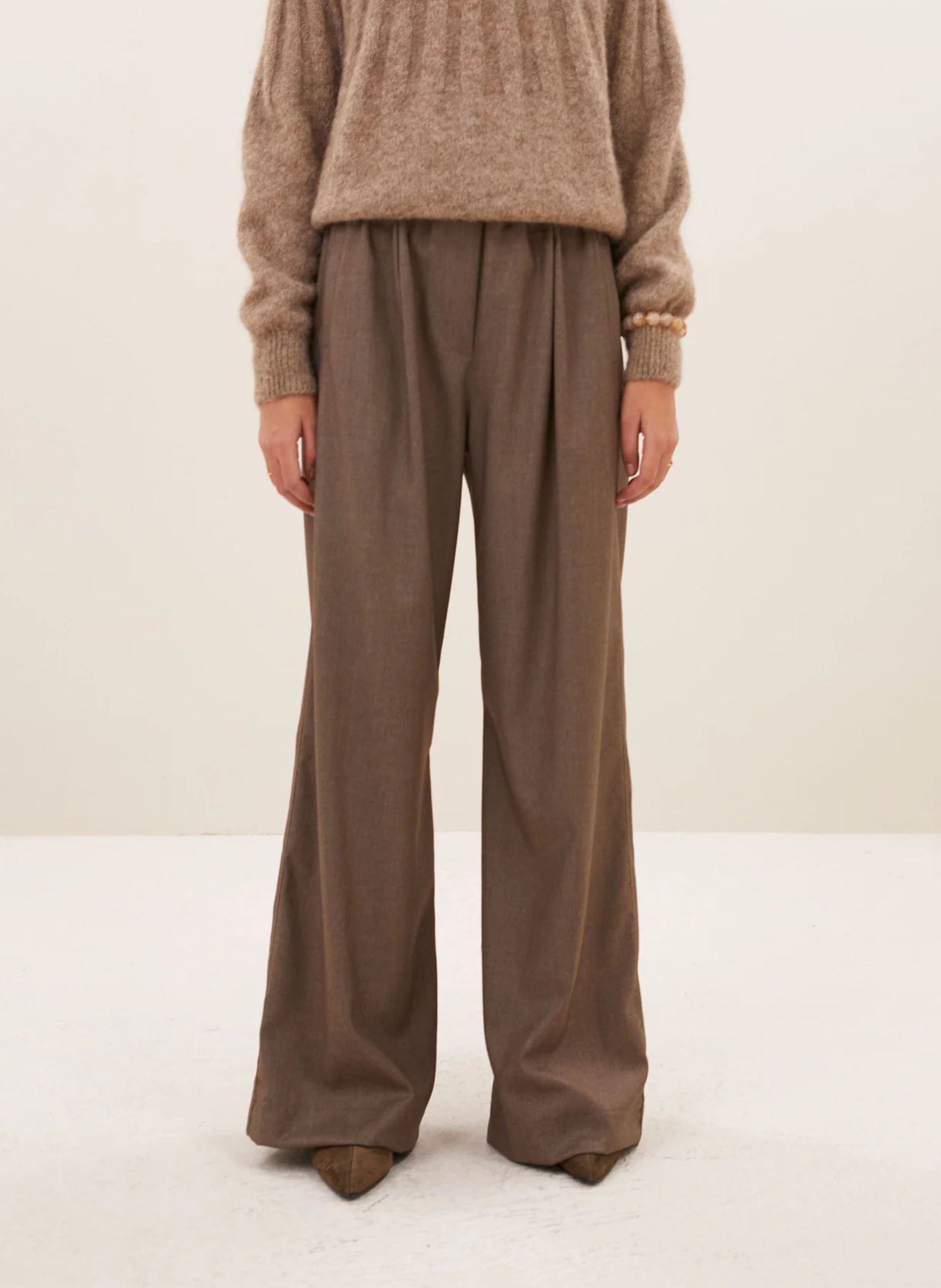Pantalon large uni taille haute BY BAR Marron