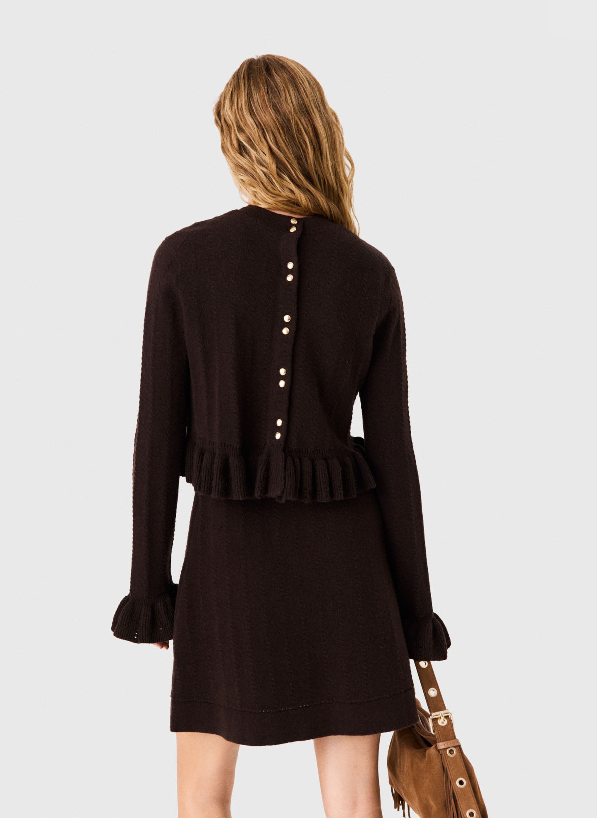 Robe courte en maille évasée MAJE Marron