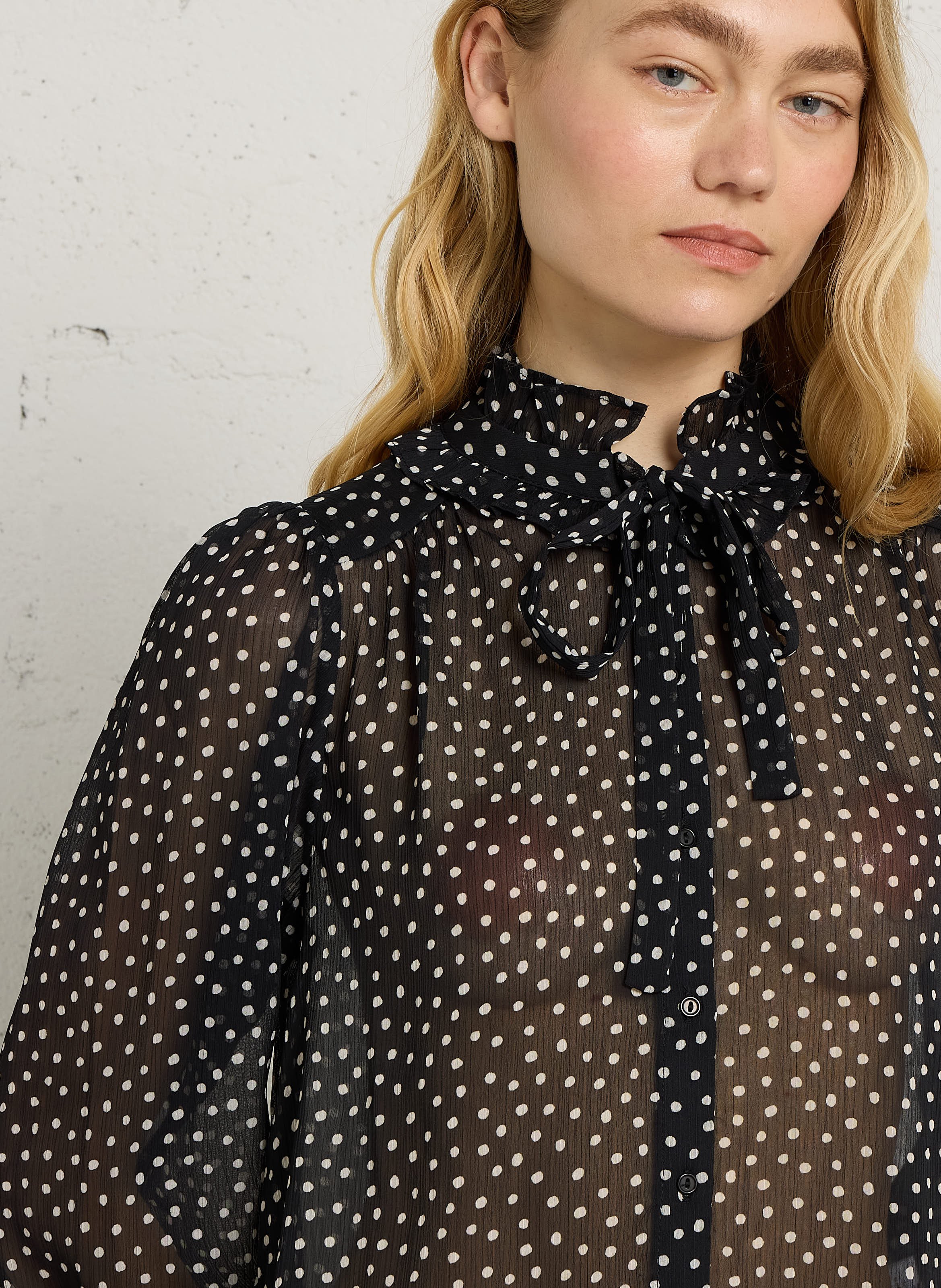 Chemise col à volants imprimé pois  SUD EXPRESS Schwarz