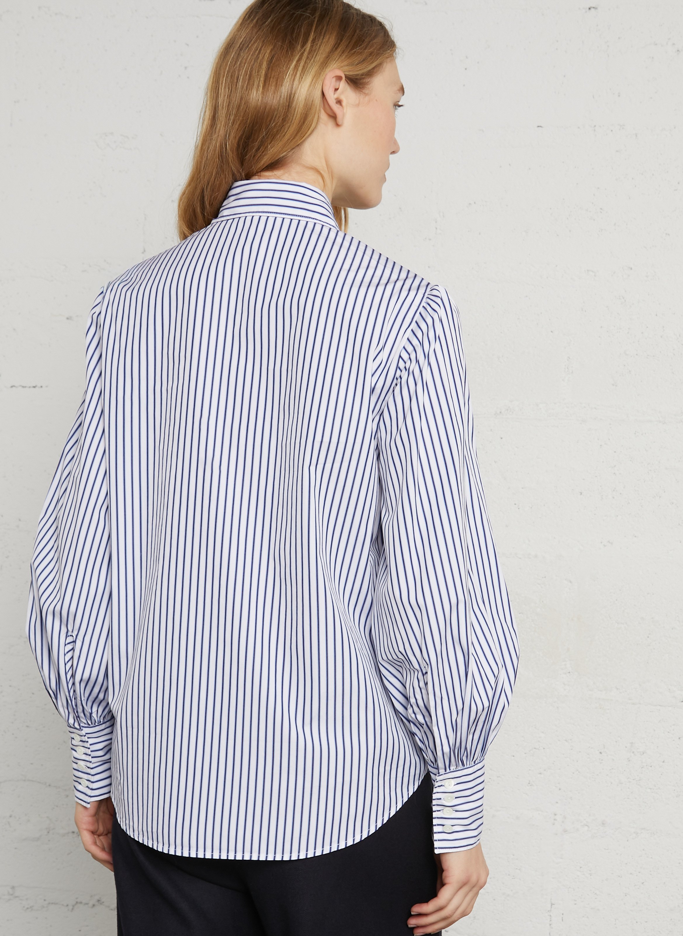 Striped straight cotton shirt with classic collar DIEGA White